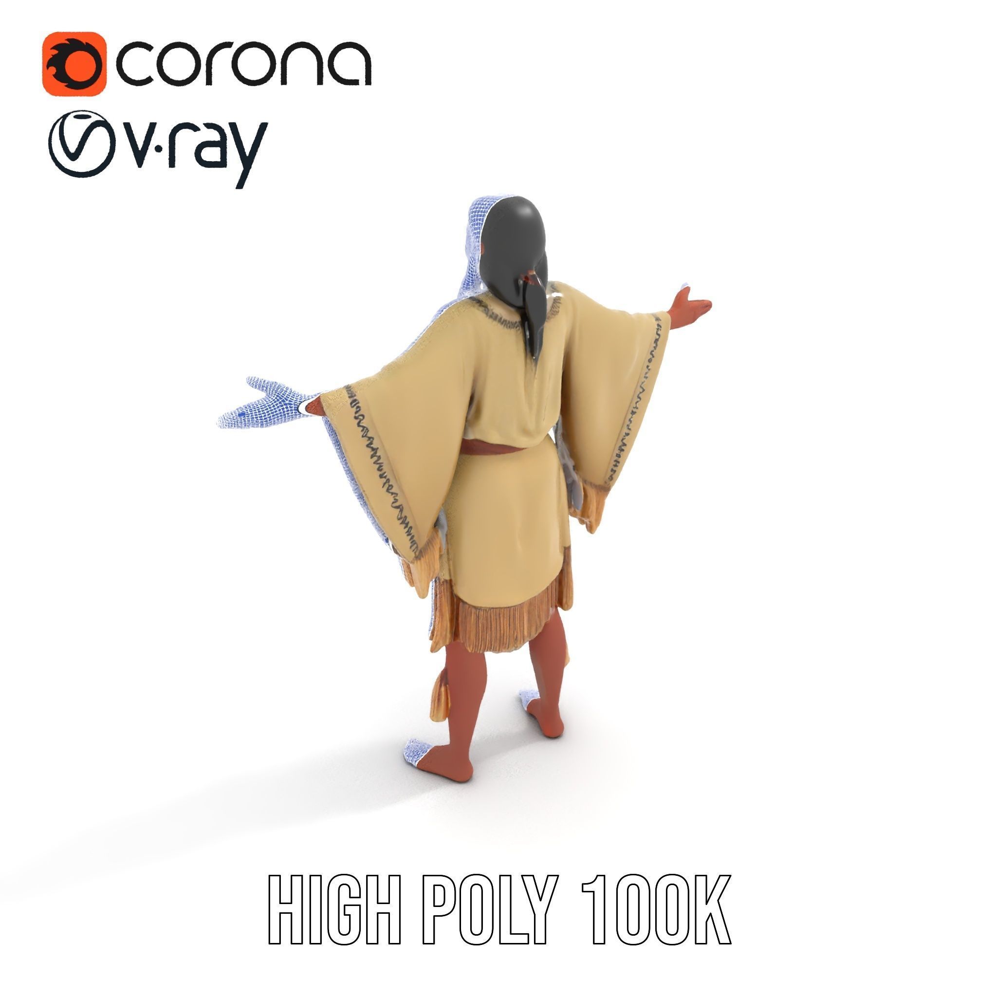 D Character NativeInspired Outfit Rigged and Animated Low-poly 3D model_24