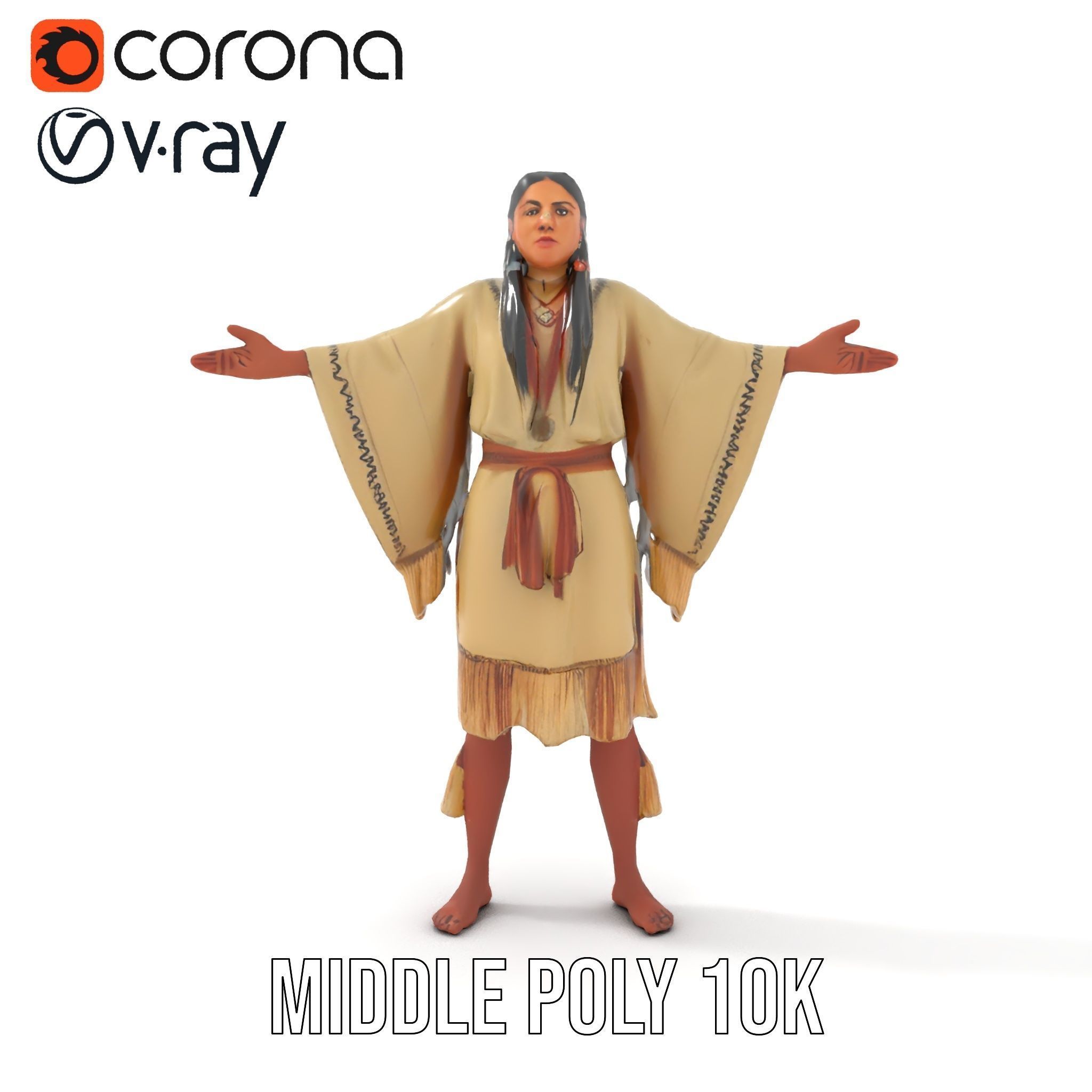 D Character NativeInspired Outfit Rigged and Animated Low-poly 3D model_13
