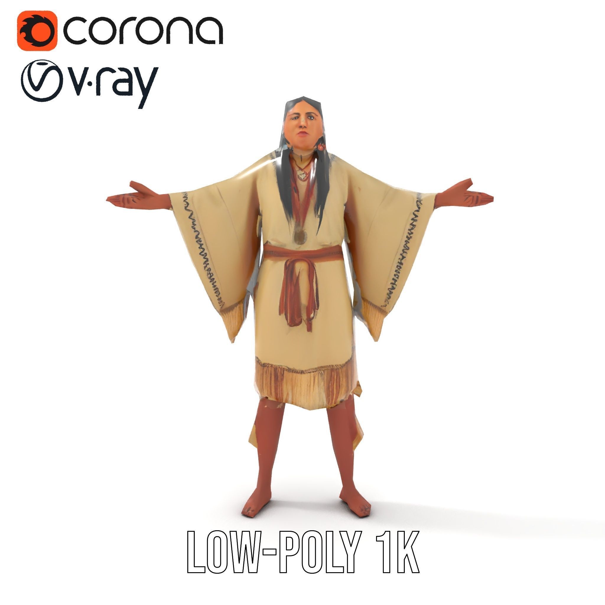 D Character NativeInspired Outfit Rigged and Animated Low-poly 3D model_8