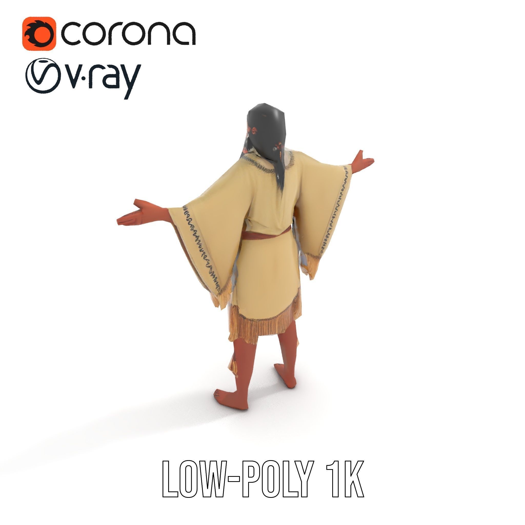D Character NativeInspired Outfit Rigged and Animated Low-poly 3D model_11