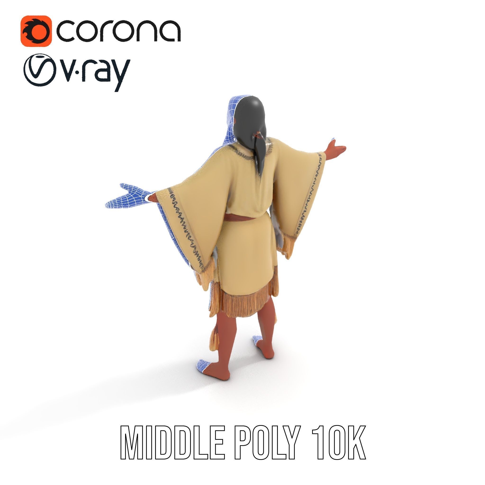 D Character NativeInspired Outfit Rigged and Animated Low-poly 3D model_30