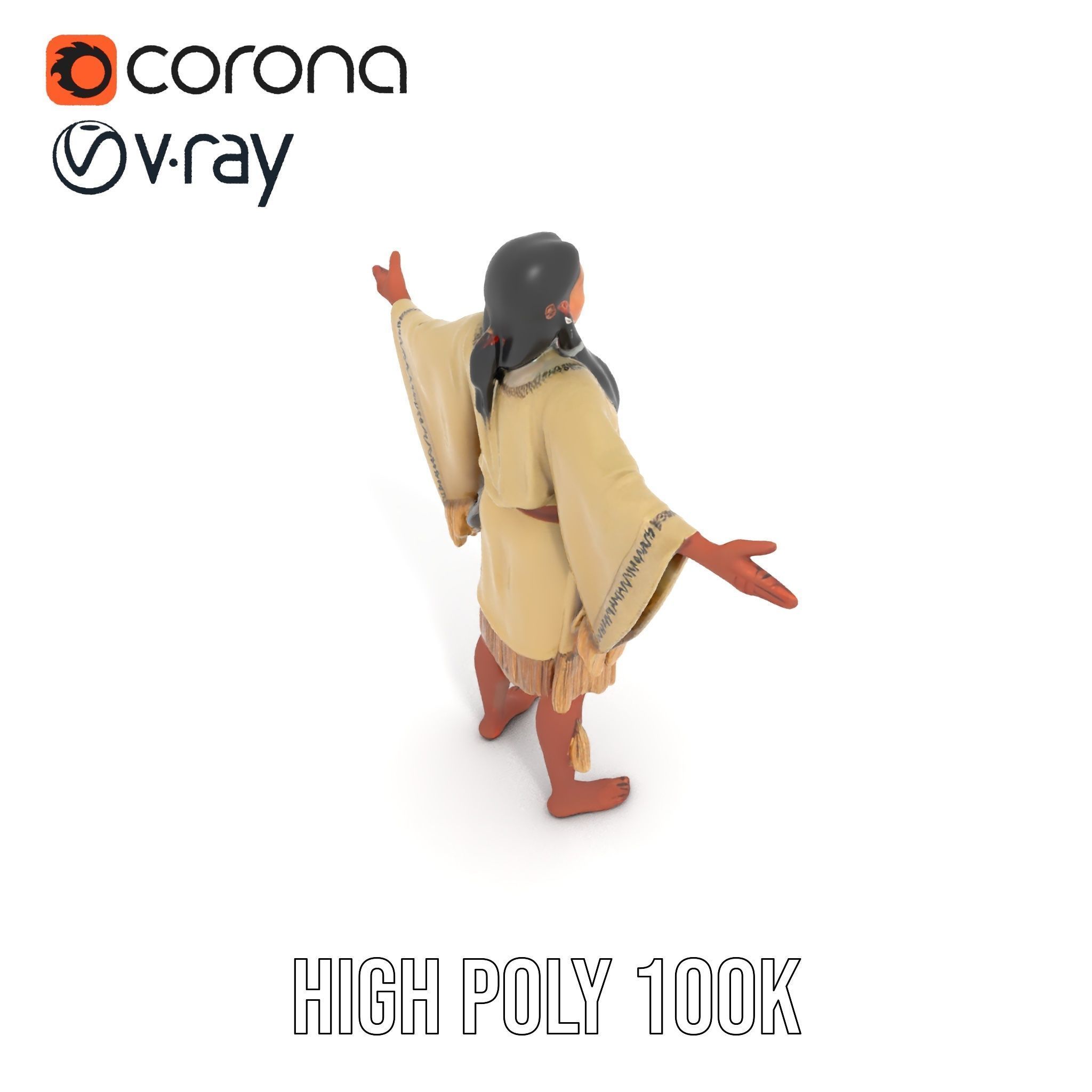 D Character NativeInspired Outfit Rigged and Animated Low-poly 3D model_12