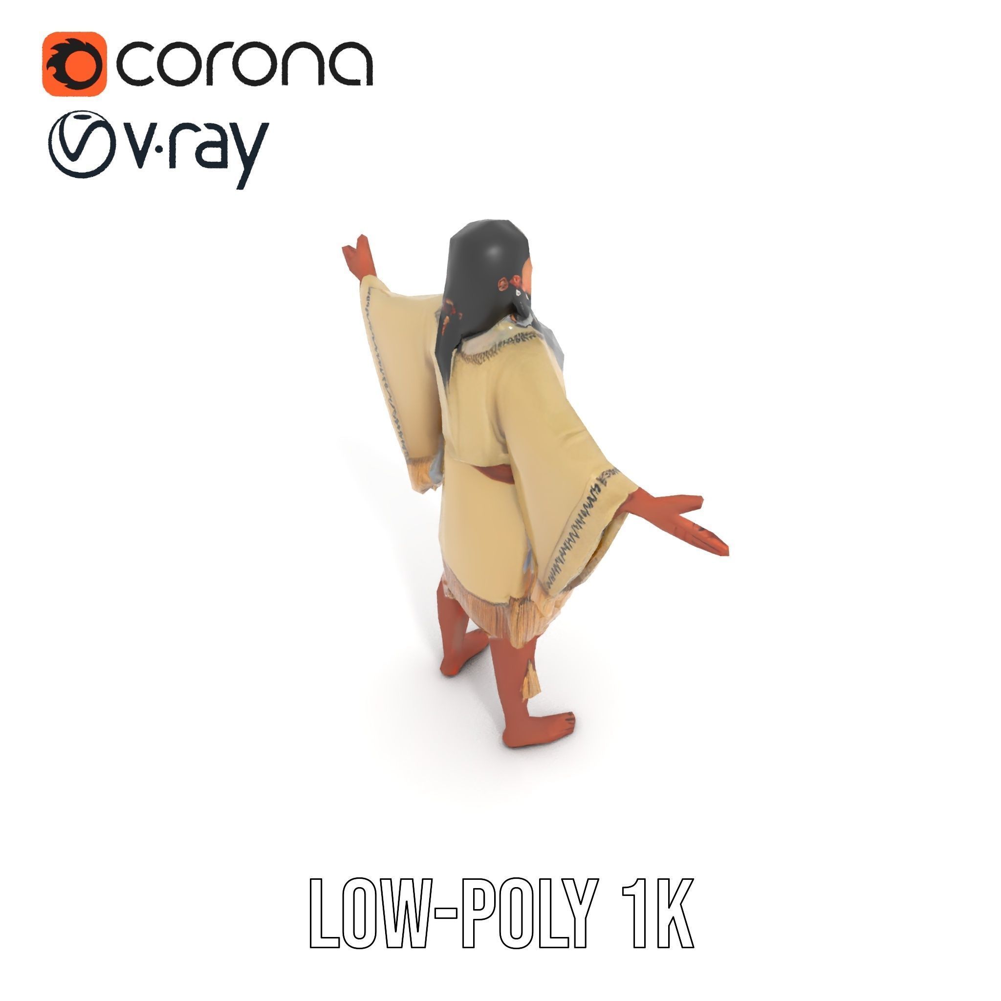 D Character NativeInspired Outfit Rigged and Animated Low-poly 3D model_14