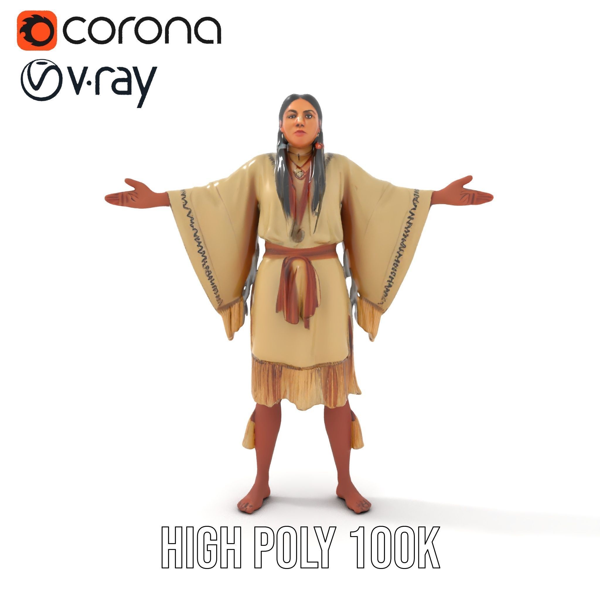 D Character NativeInspired Outfit Rigged and Animated Low-poly 3D model_15