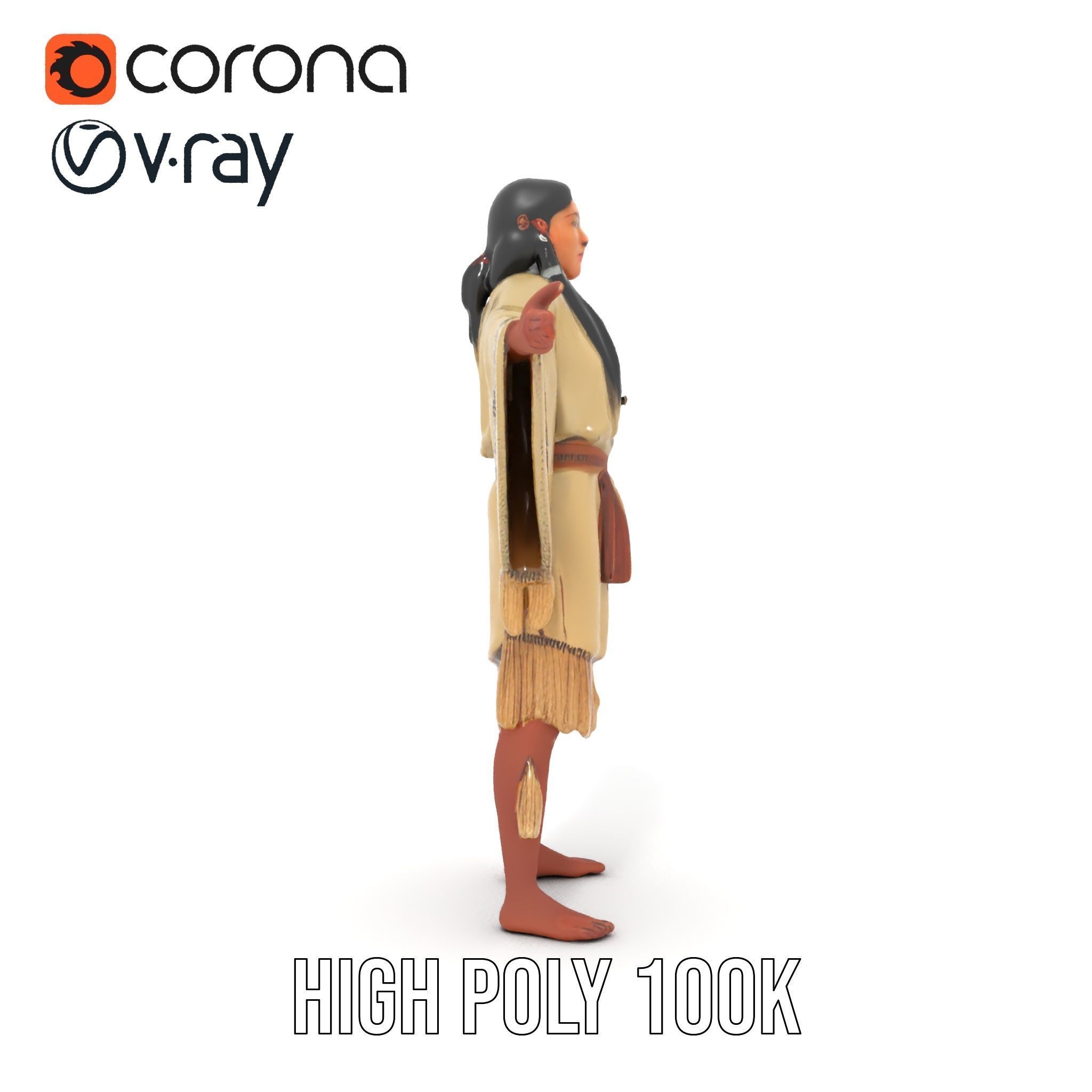 D Character NativeInspired Outfit Rigged and Animated Low-poly 3D model_27