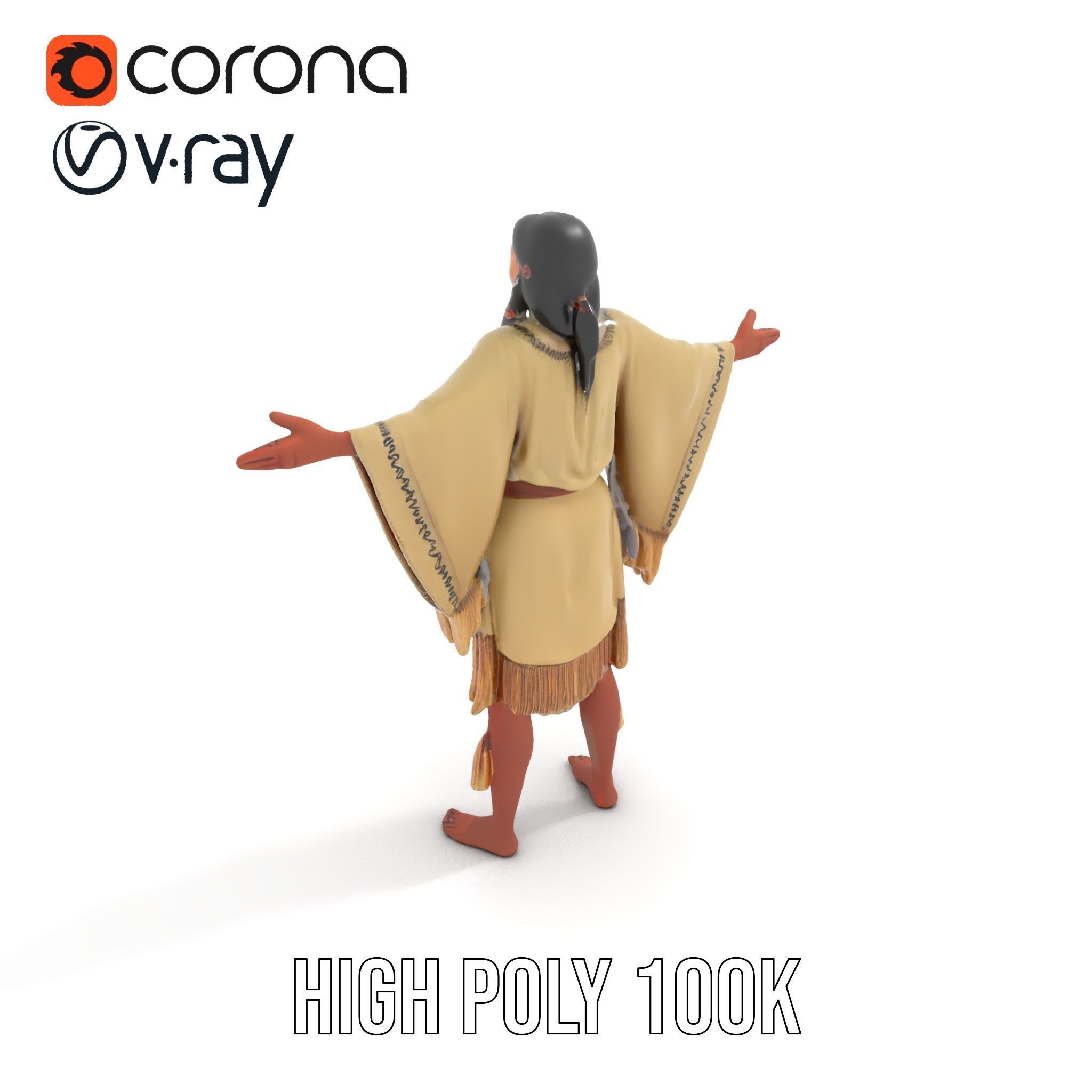 D Character NativeInspired Outfit Rigged and Animated Low-poly 3D model_18