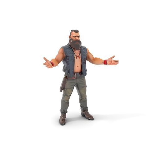 Bearded Warrior with Vest Rigged and Animated Low-poly 3D model