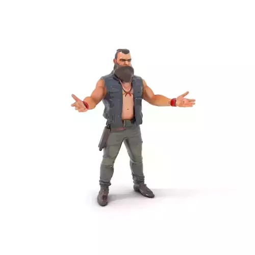 Bearded Warrior with Vest Rigged and Animated