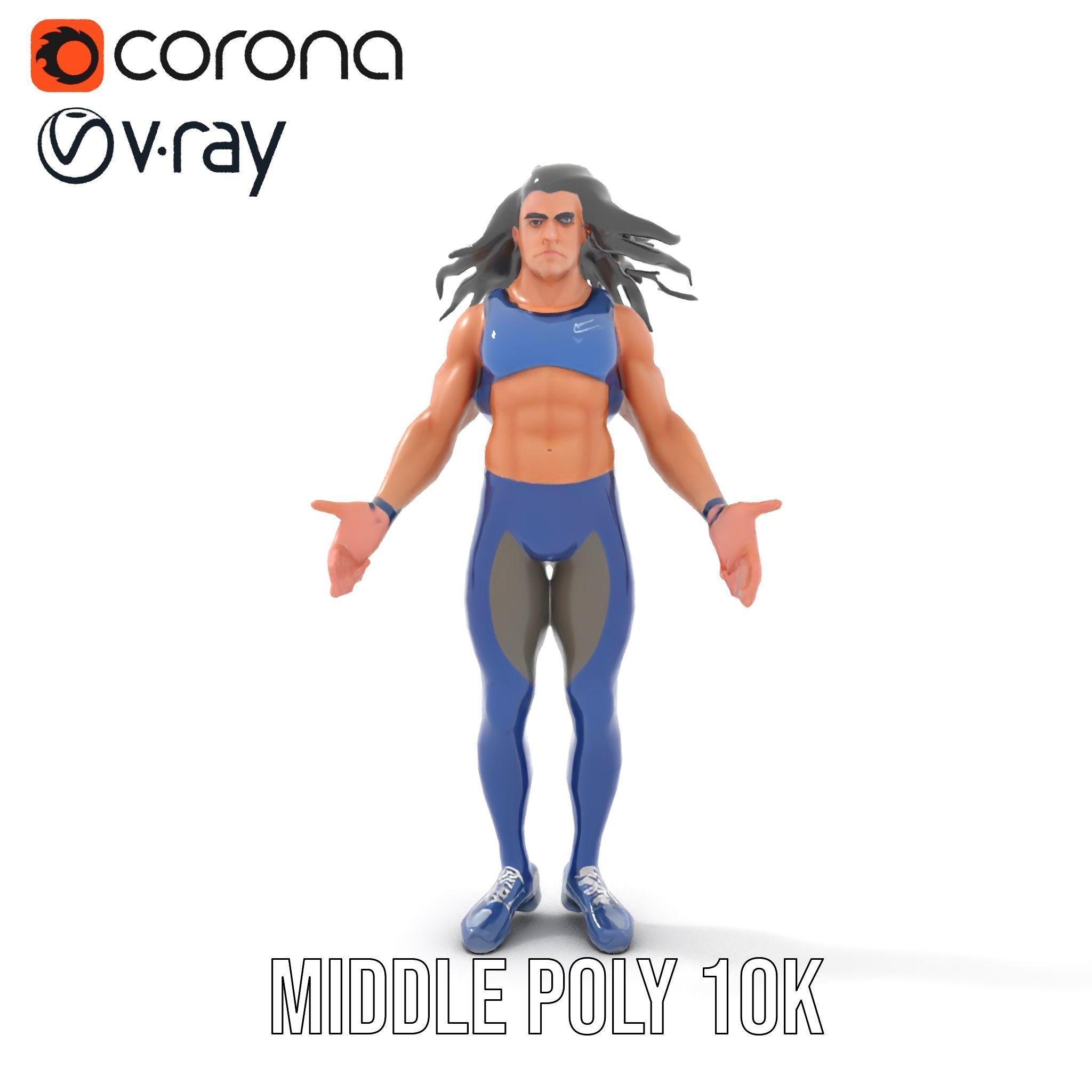 Athletic Runner Character Model Rigged and Animated for Games Low-poly 3D model_19