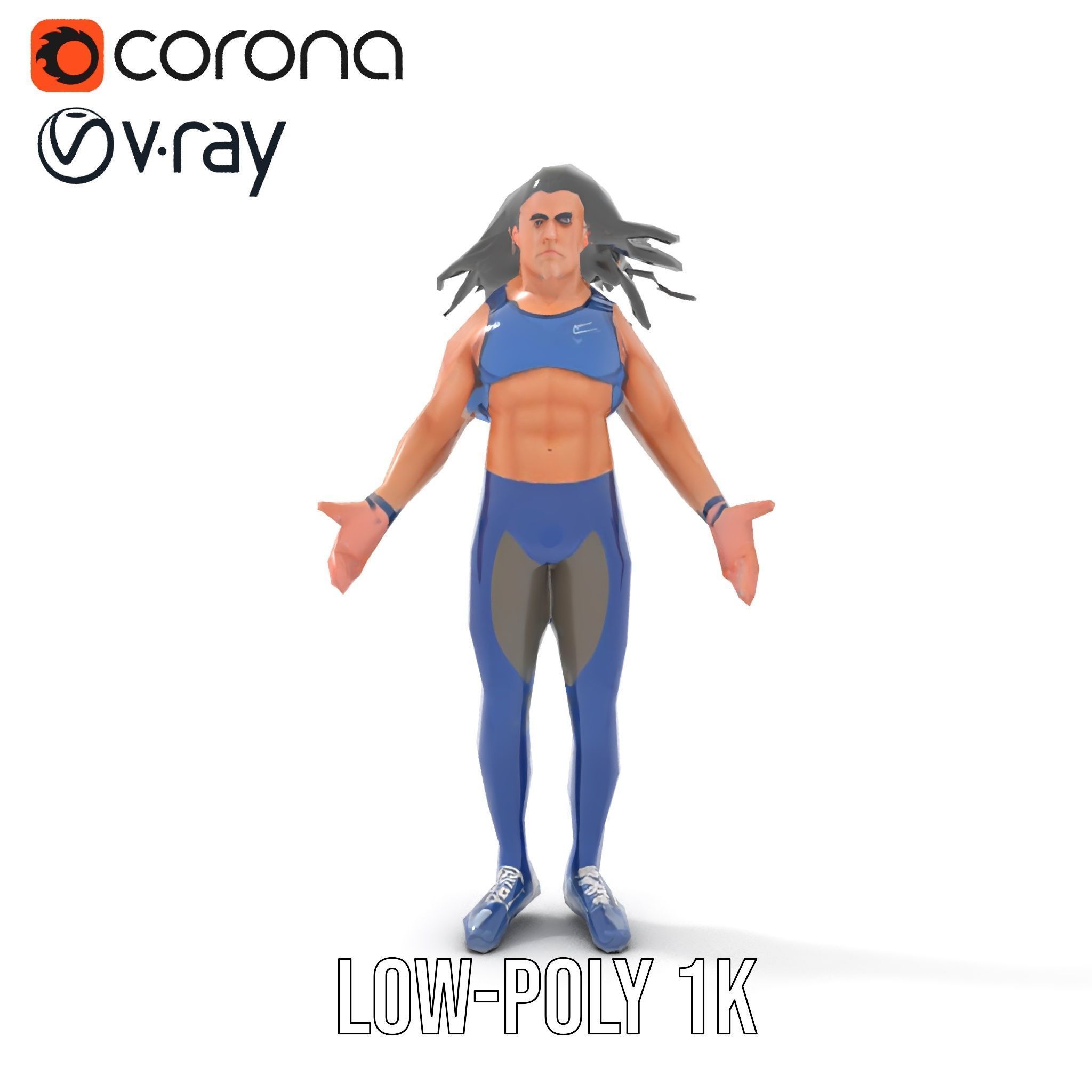 Athletic Runner Character Model Rigged and Animated for Games Low-poly 3D model_17