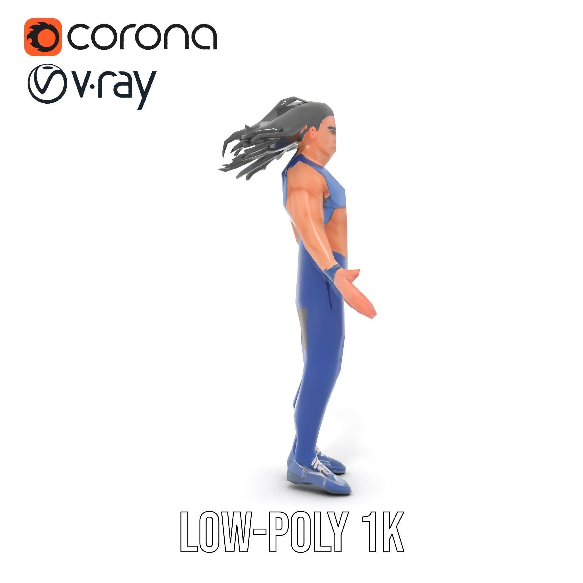 Athletic Runner Character Model Rigged and Animated for Games Low-poly 3D model_23