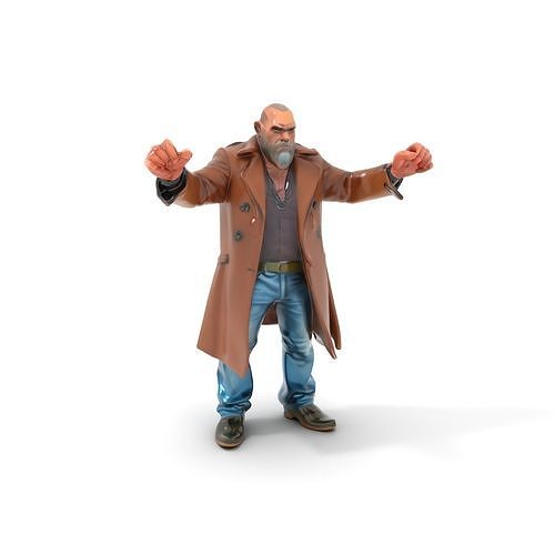 Bald Strongman in Trench Coat Rigged and Animated D Model Low-poly 3D model