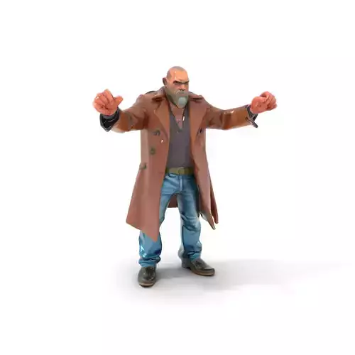 Bald Strongman in Trench Coat Rigged and Animated D Model