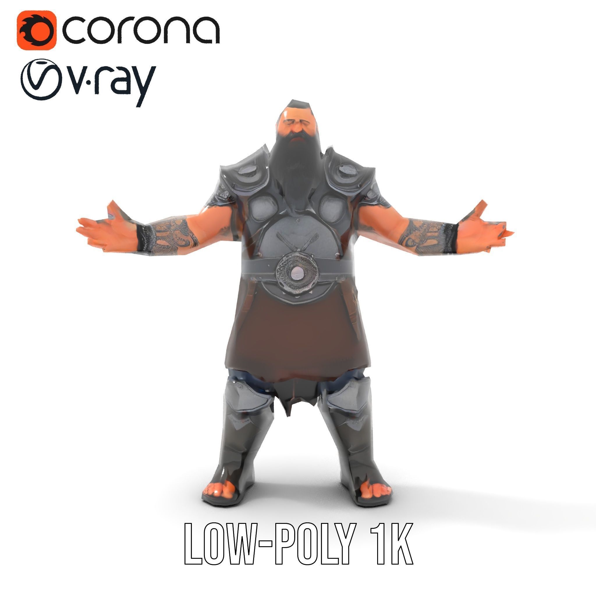 Bearded Warrior Rigged and Animated Character Model Low-poly 3D model_14