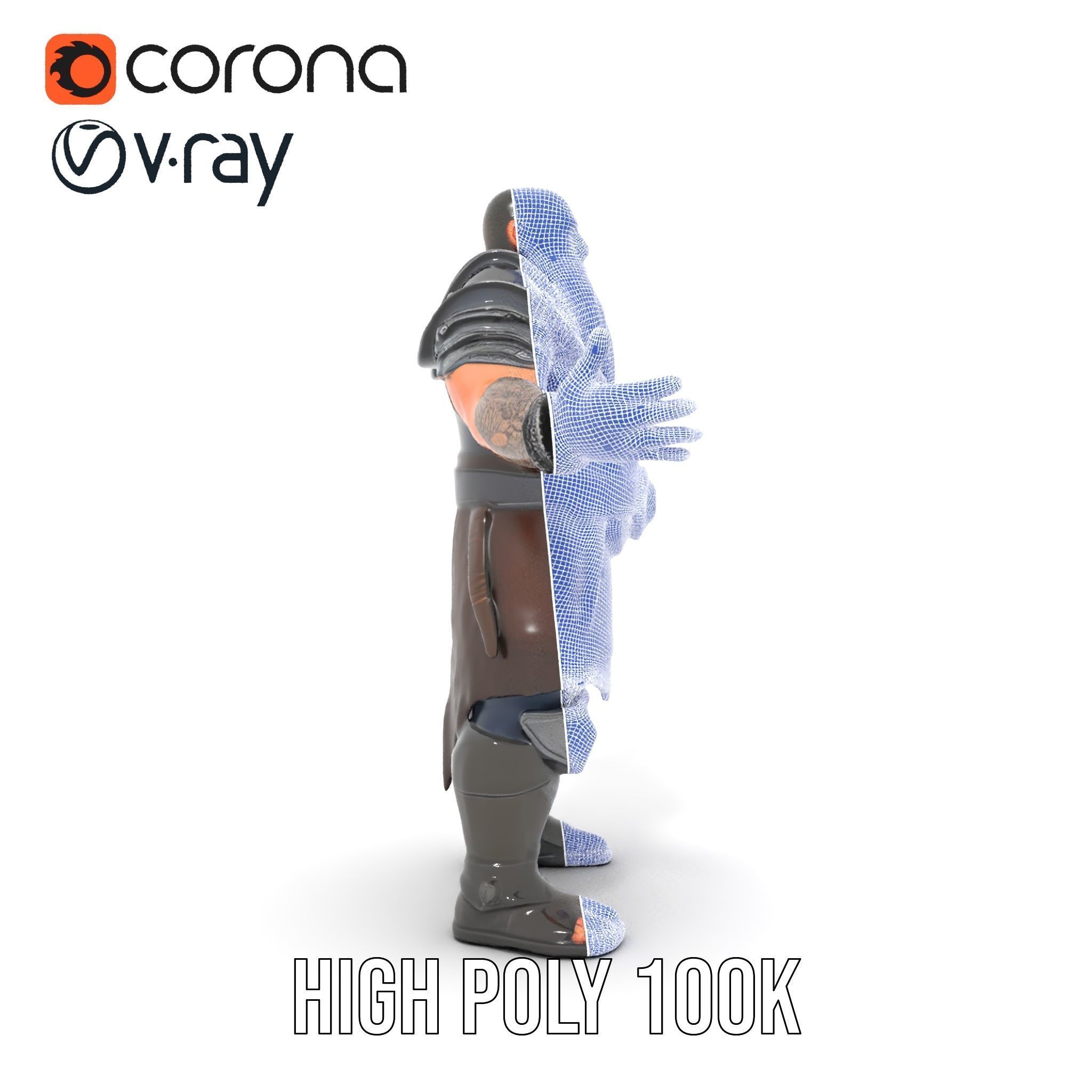 Bearded Warrior Rigged and Animated Character Model Low-poly 3D model_34