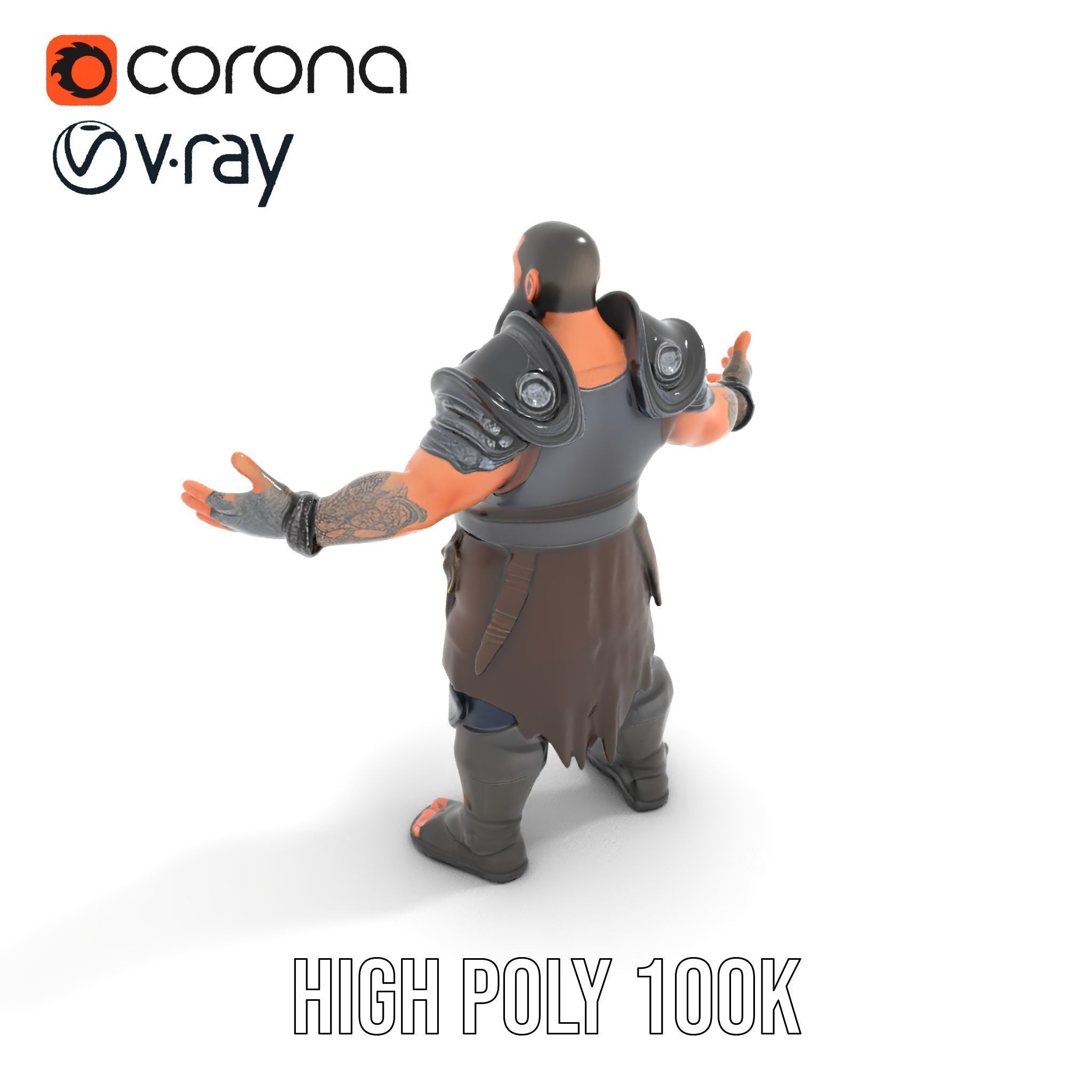Bearded Warrior Rigged and Animated Character Model Low-poly 3D model_12
