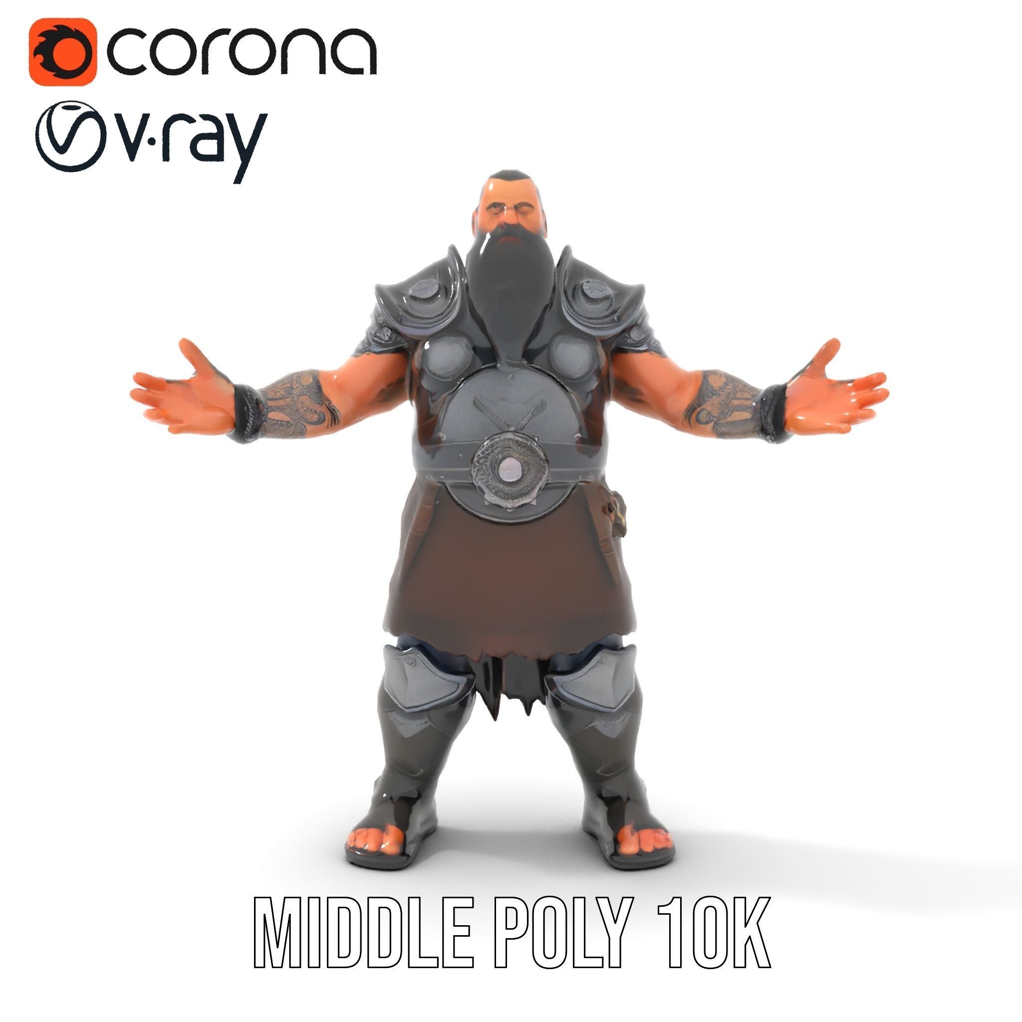 Bearded Warrior Rigged and Animated Character Model Low-poly 3D model_10