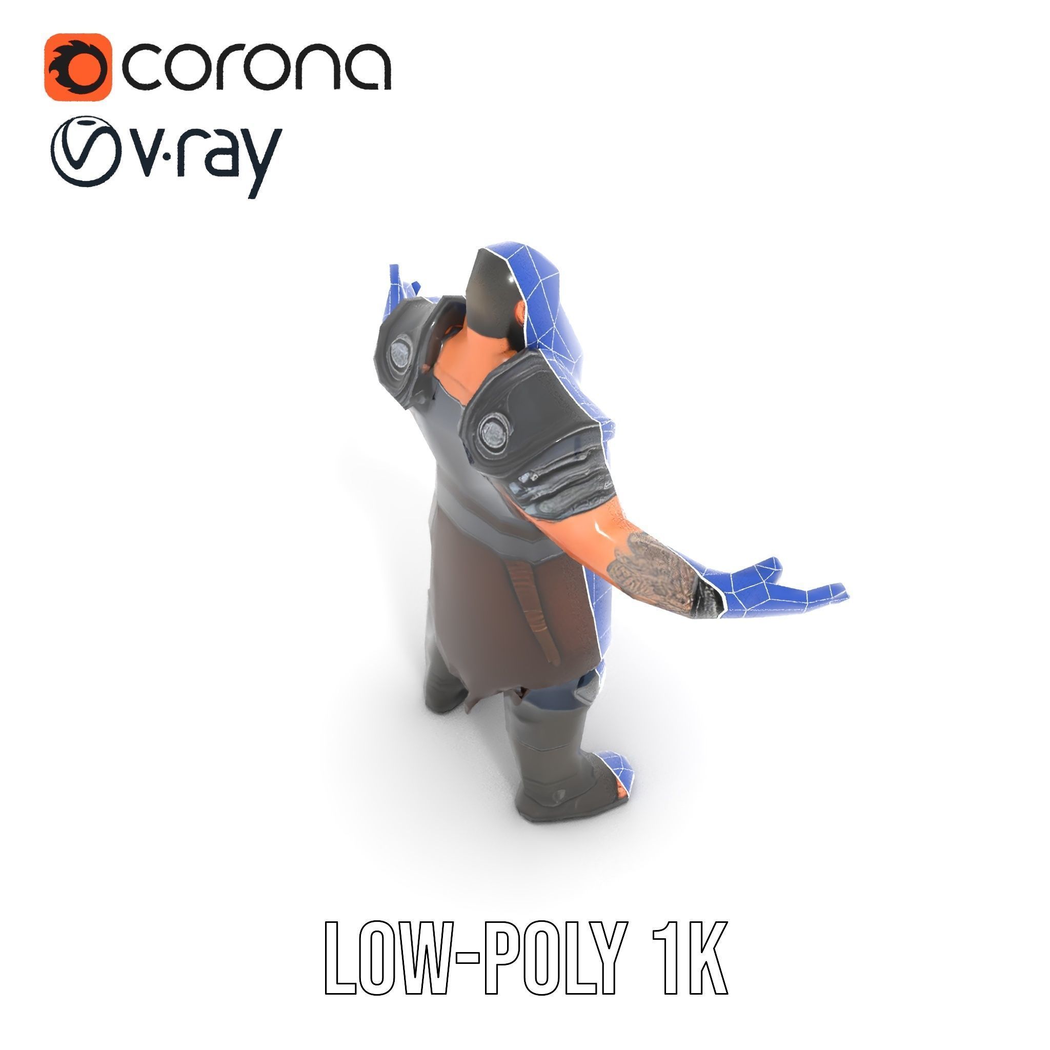 Bearded Warrior Rigged and Animated Character Model Low-poly 3D model_26