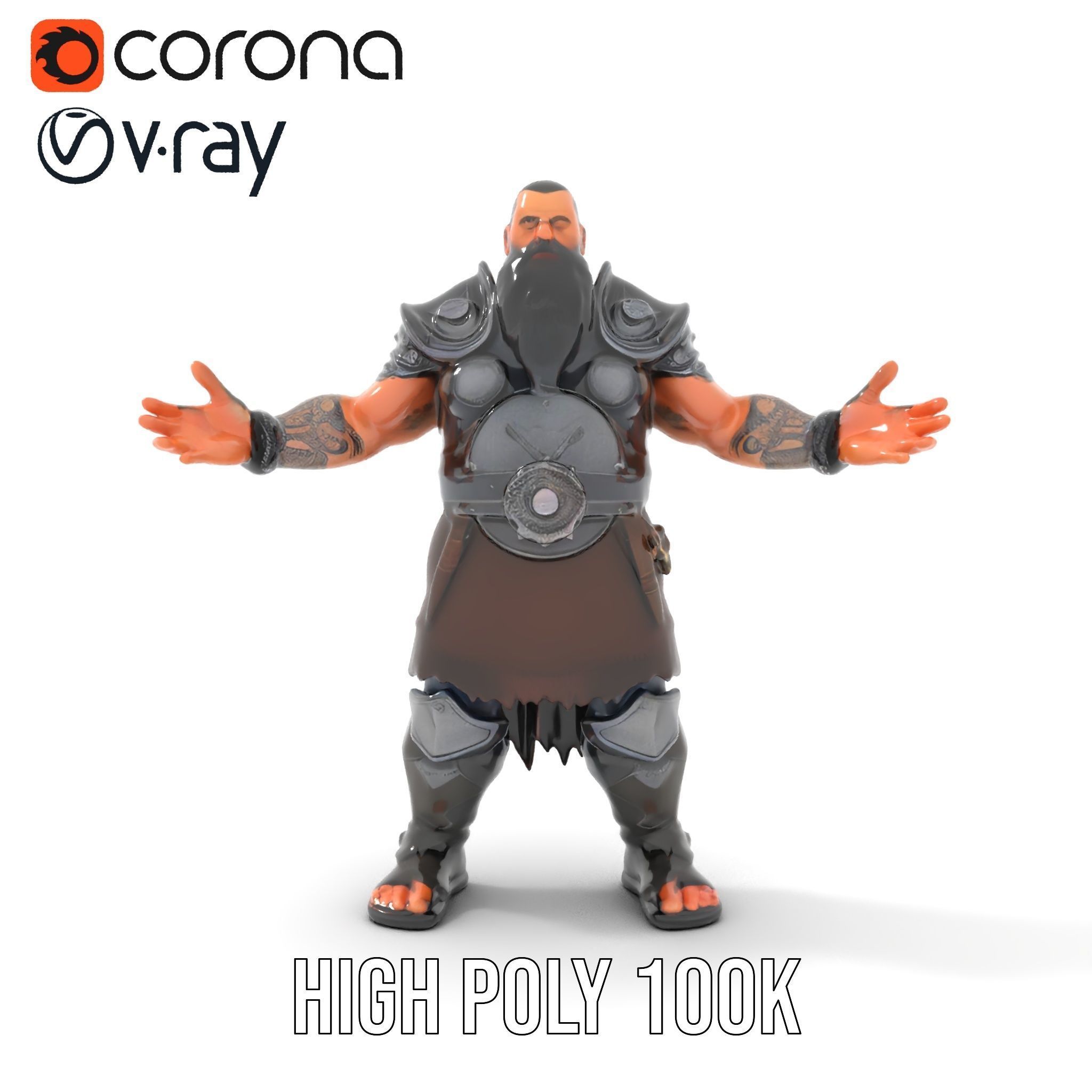 Bearded Warrior Rigged and Animated Character Model Low-poly 3D model_18