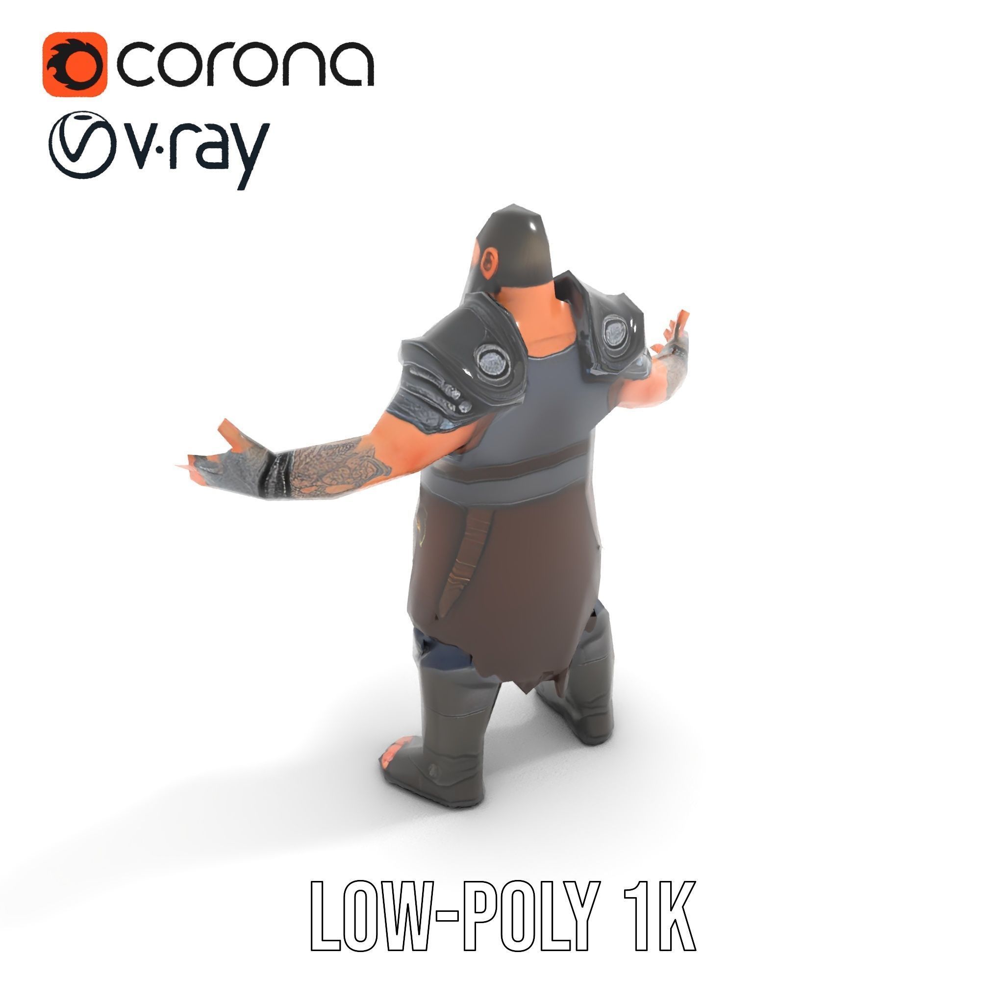 Bearded Warrior Rigged and Animated Character Model Low-poly 3D model_23