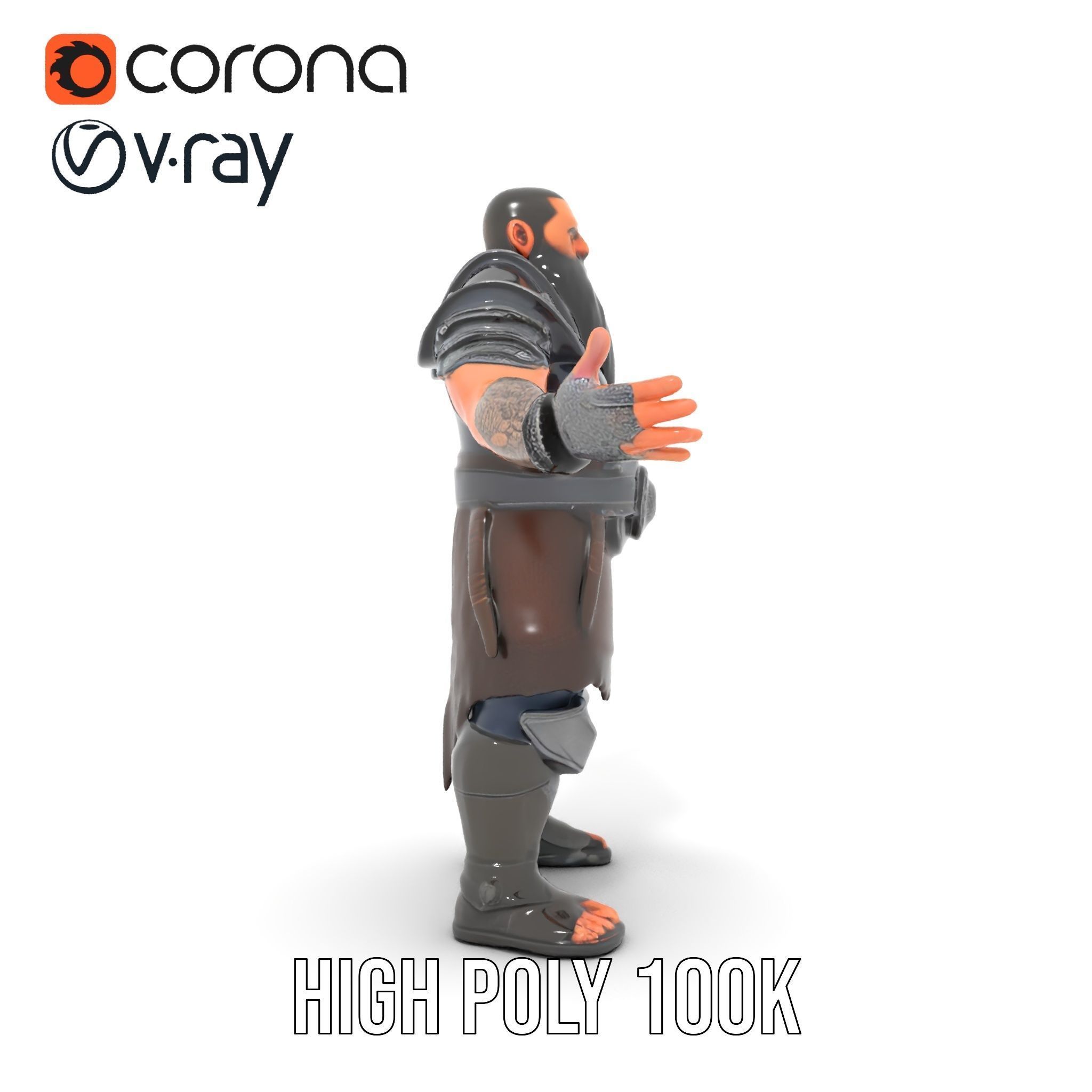 Bearded Warrior Rigged and Animated Character Model Low-poly 3D model_30