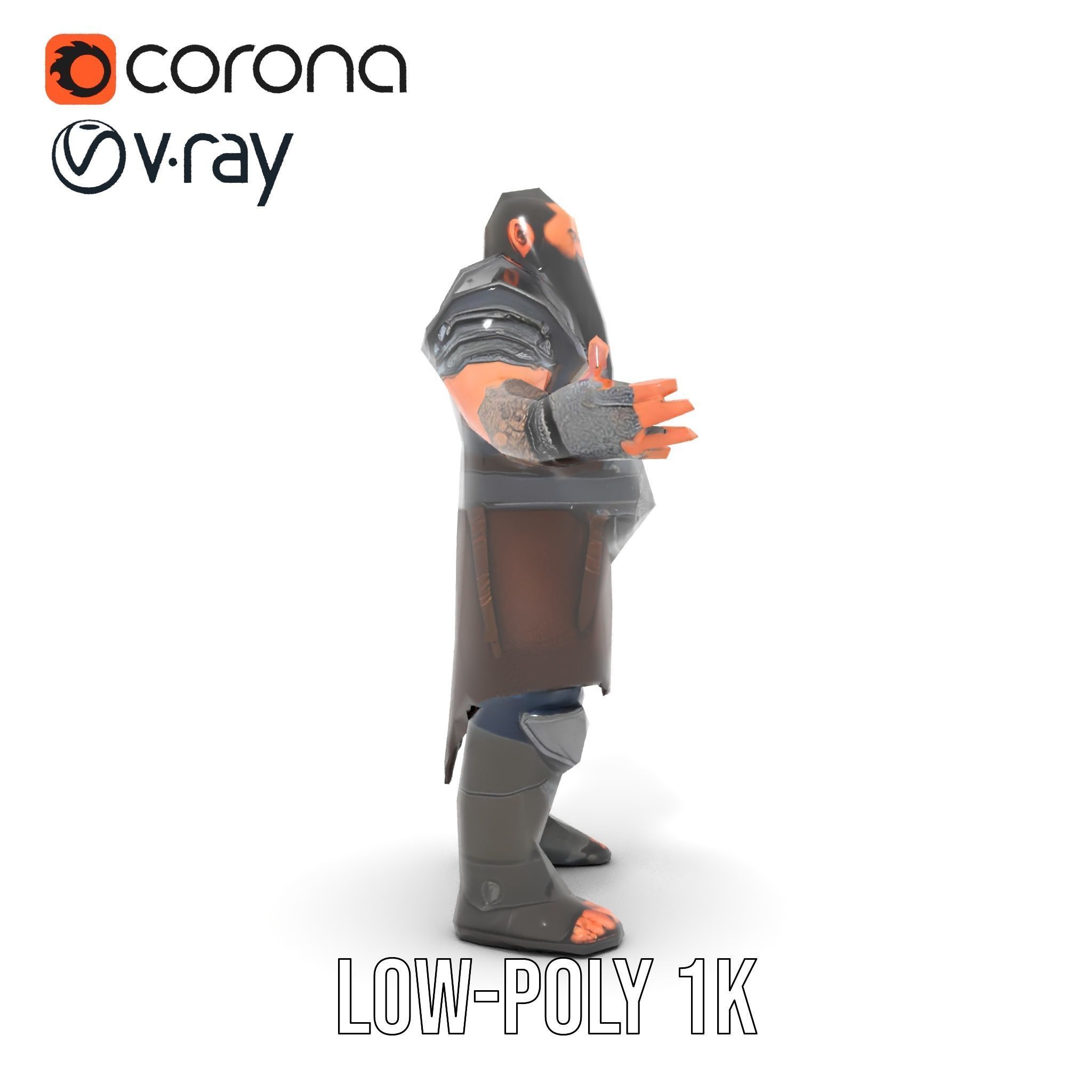 Bearded Warrior Rigged and Animated Character Model Low-poly 3D model_9