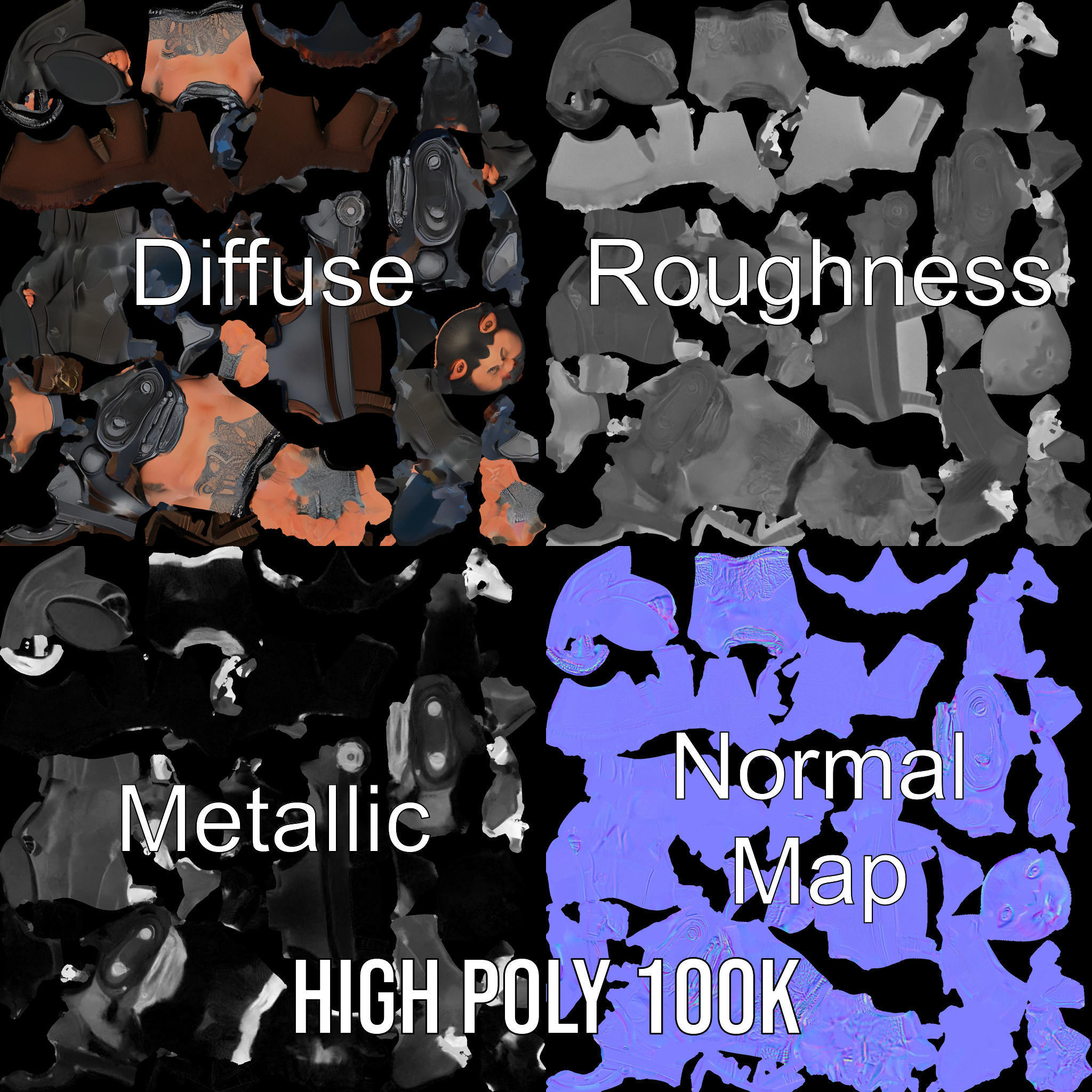 Bearded Warrior Rigged and Animated Character Model Low-poly 3D model_4