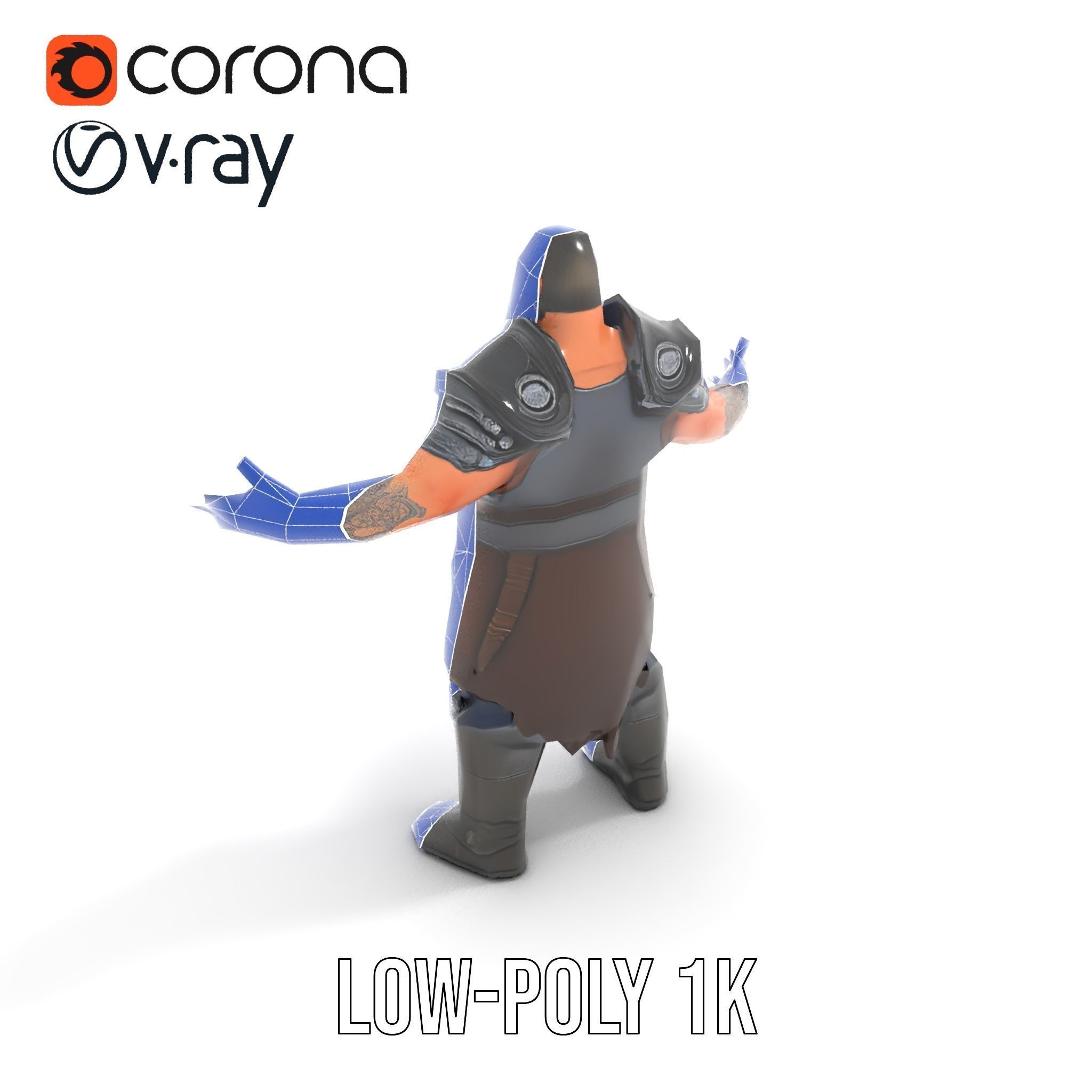 Bearded Warrior Rigged and Animated Character Model Low-poly 3D model_32