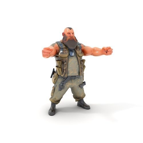 Rugged Mercenary Character  Rigged and Animated Low-poly 3D model