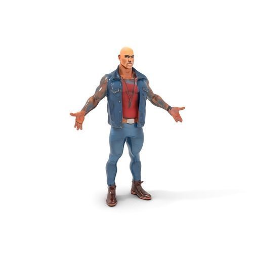 Bald Tattooed Warrior Rigged and Animated Character Model Low-poly 3D model