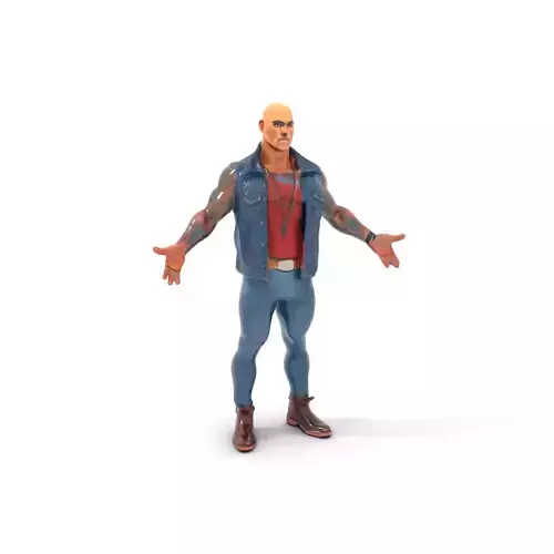 Bald Tattooed Warrior Rigged and Animated Character Model