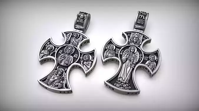 Pantocrator Jesus Christ Guardian Angel and Saints Cross 3D print model