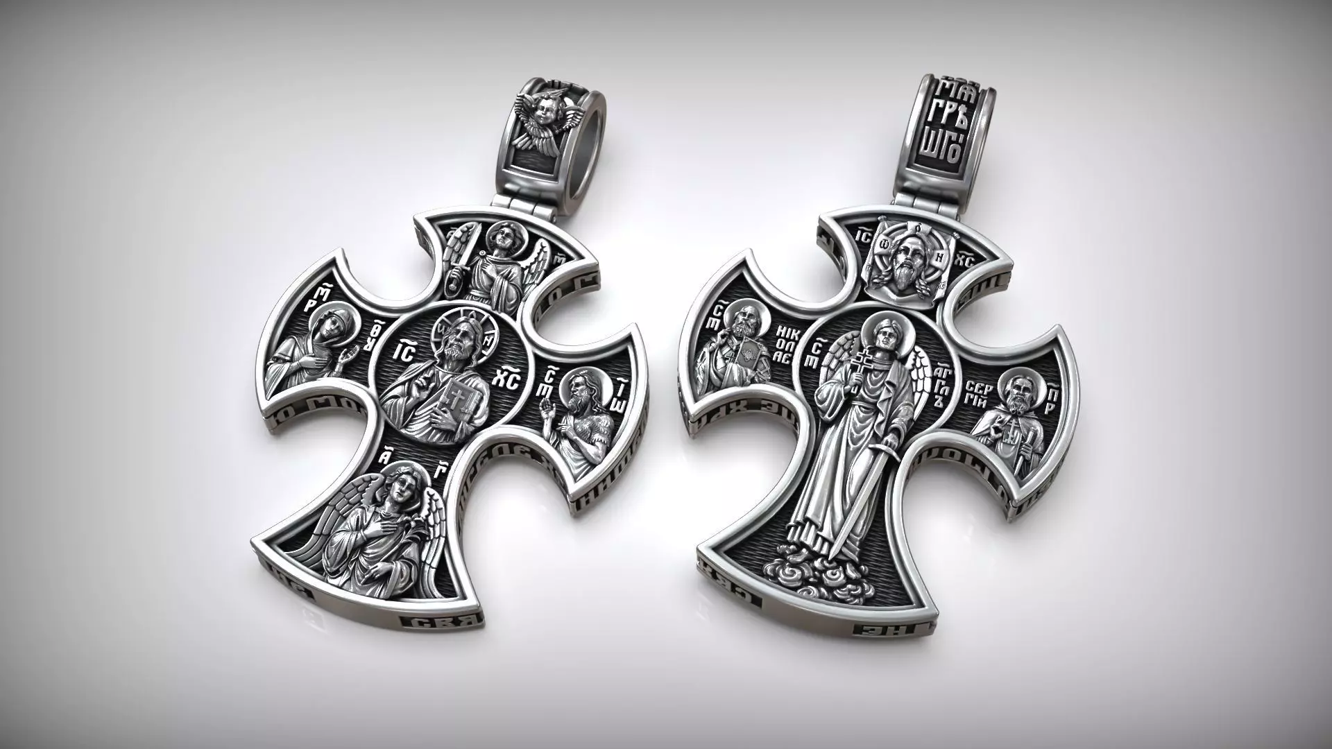 Pantocrator Jesus Christ Guardian Angel and Saints Cross 3D print model_0