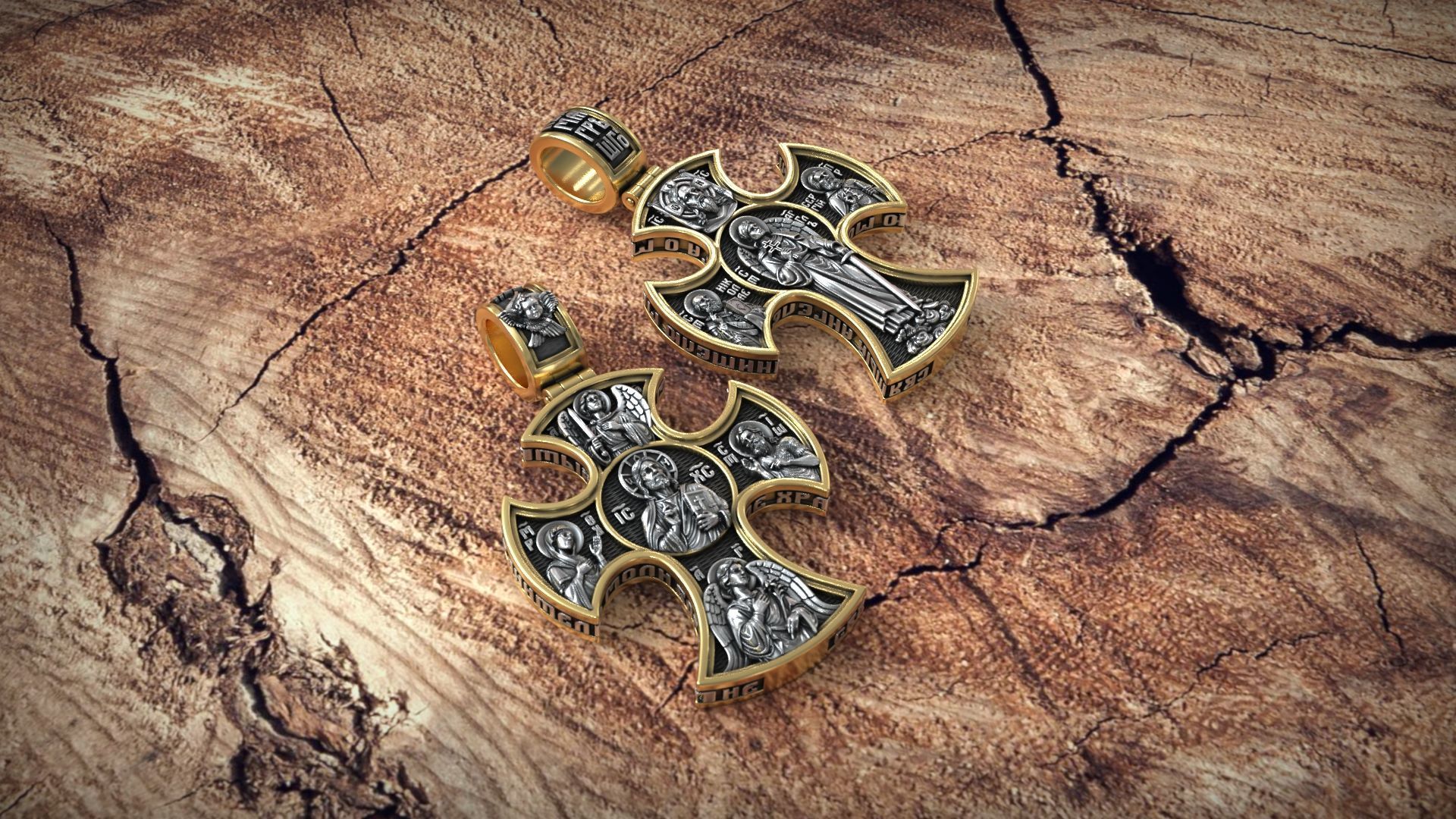 Pantocrator Jesus Christ Guardian Angel and Saints Cross 3D print model_9