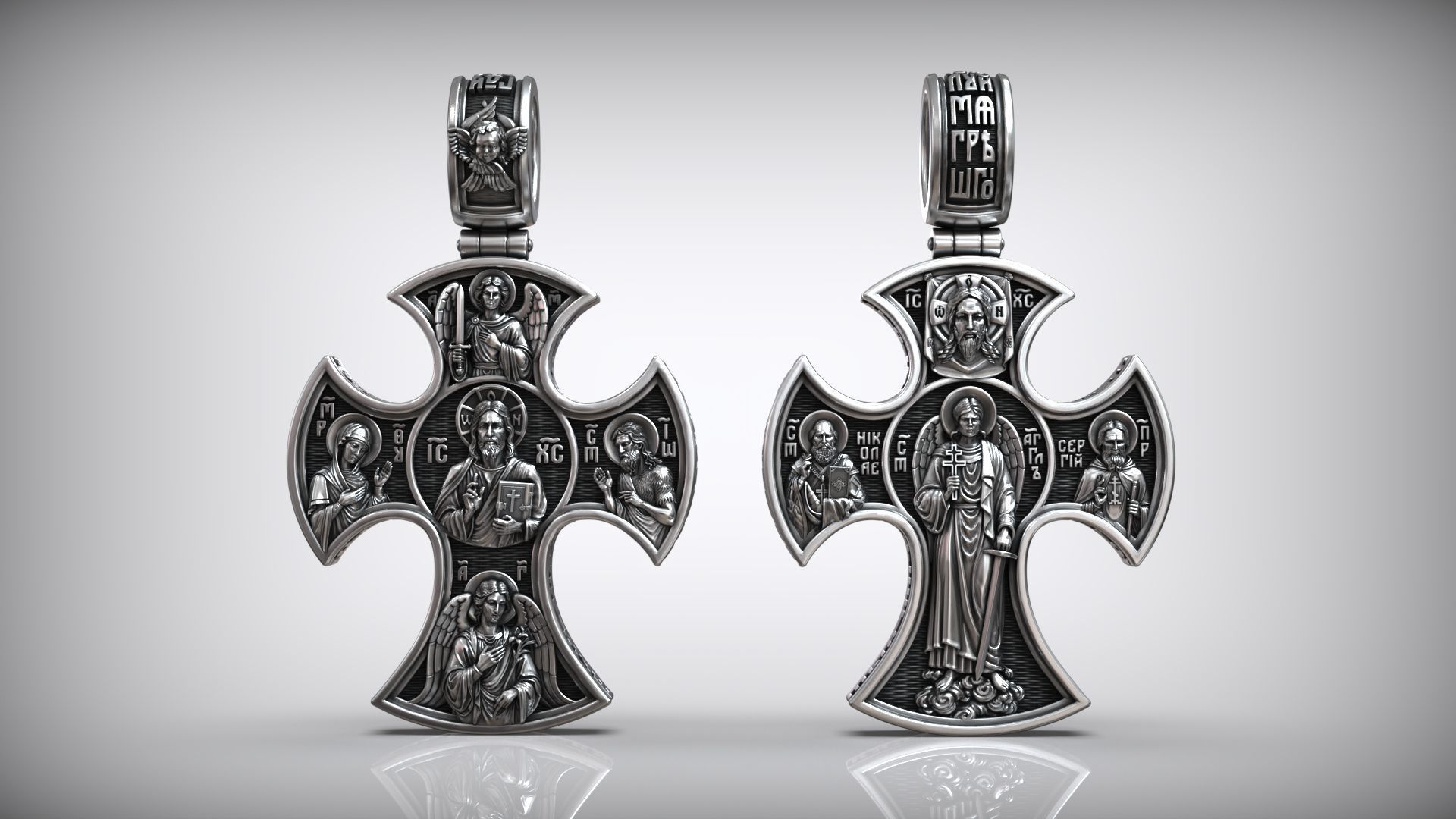 Pantocrator Jesus Christ Guardian Angel and Saints Cross 3D print model_4