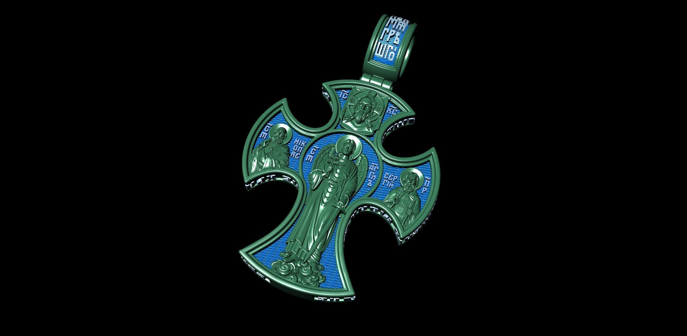 Pantocrator Jesus Christ Guardian Angel and Saints Cross 3D print model_13