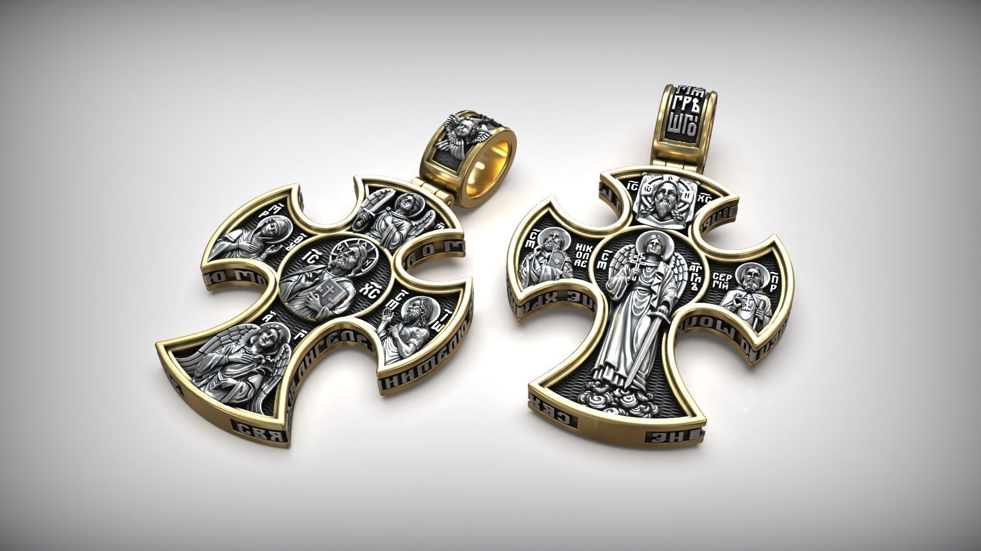 Pantocrator Jesus Christ Guardian Angel and Saints Cross 3D print model_5