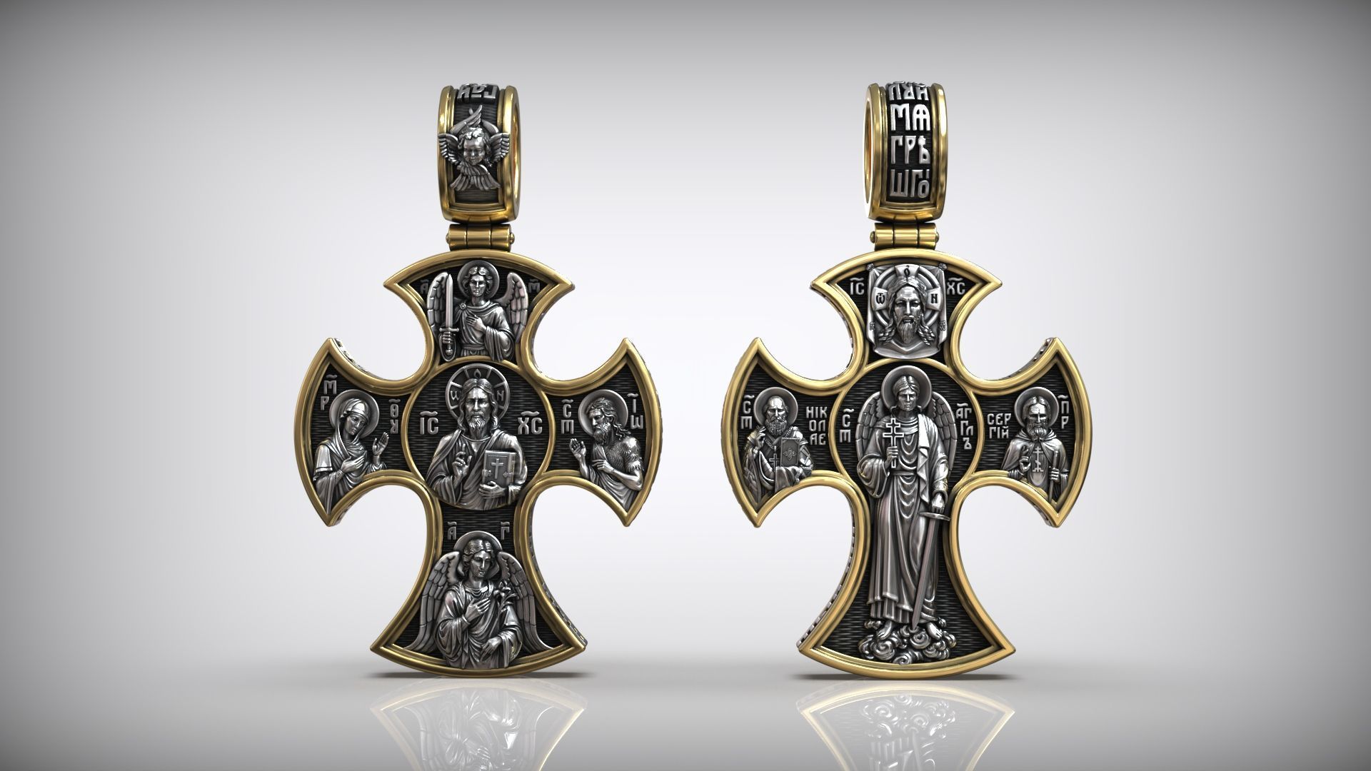 Pantocrator Jesus Christ Guardian Angel and Saints Cross 3D print model_8