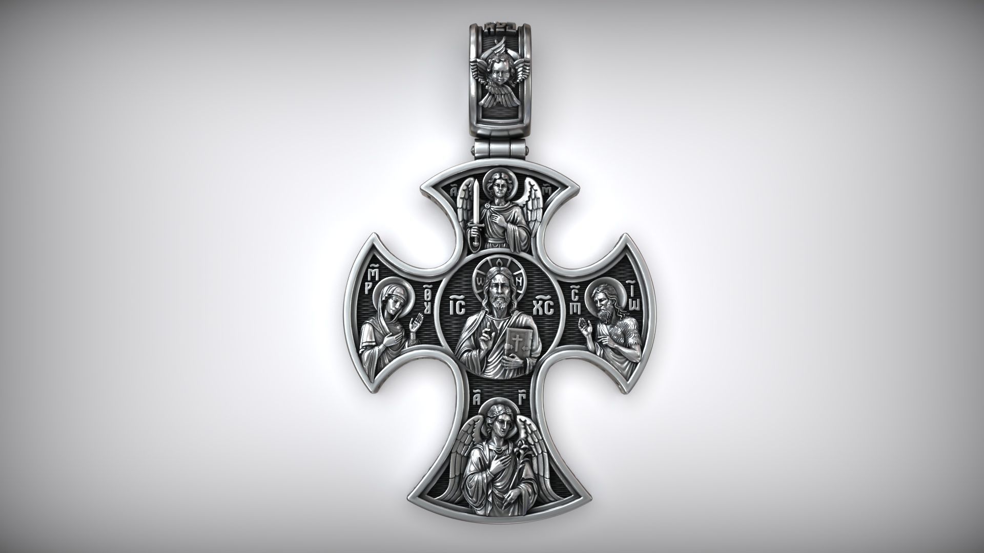 Pantocrator Jesus Christ Guardian Angel and Saints Cross 3D print model_6