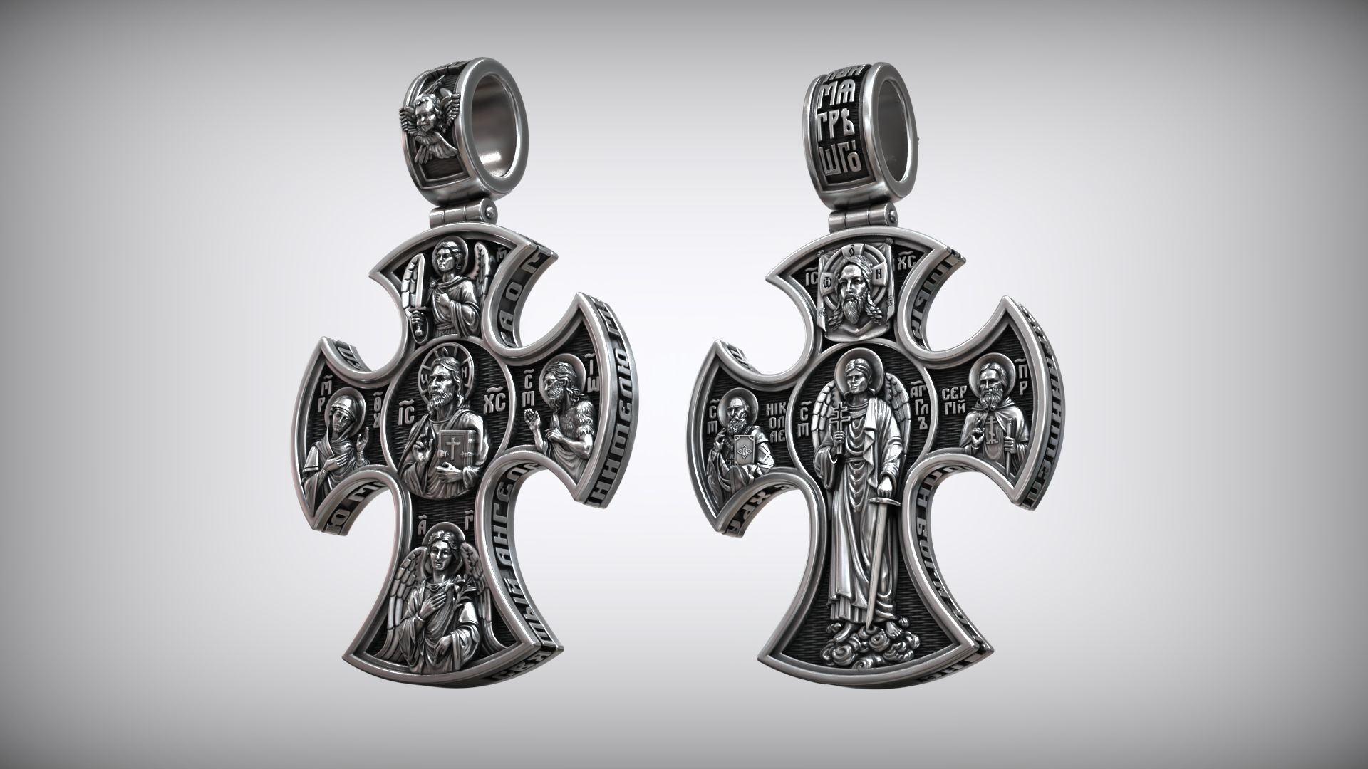 Pantocrator Jesus Christ Guardian Angel and Saints Cross 3D print model_1