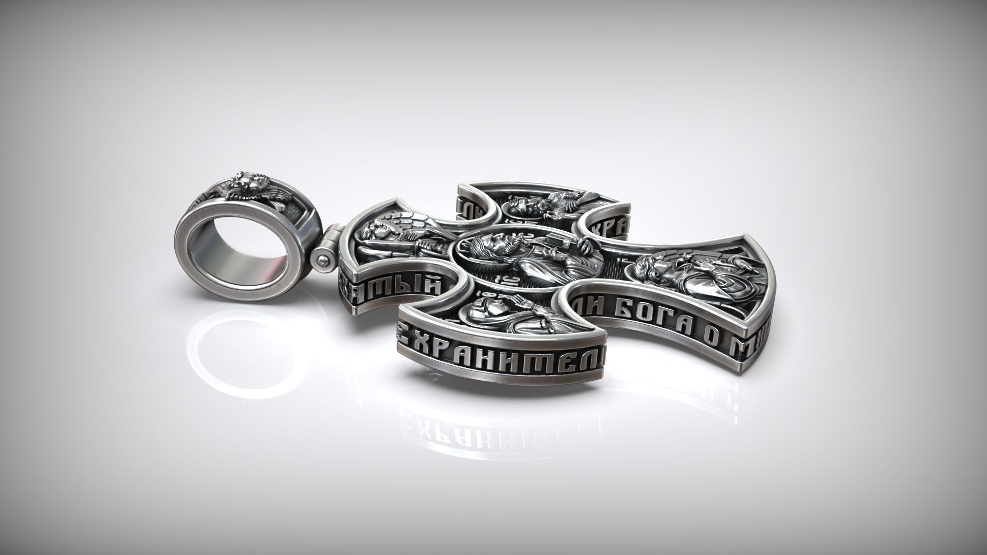 Pantocrator Jesus Christ Guardian Angel and Saints Cross 3D print model_3