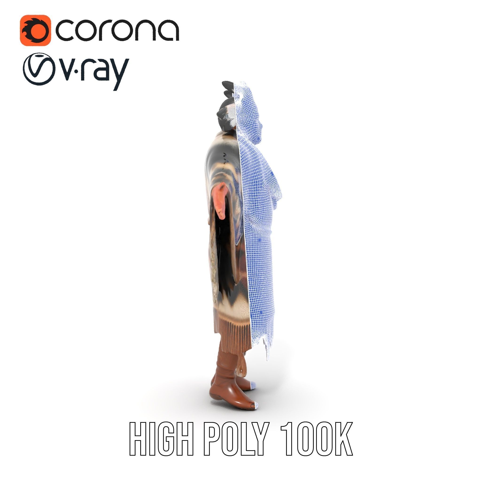 Rigged and animated elder character in traditional attire wit... Low-poly 3D model_37