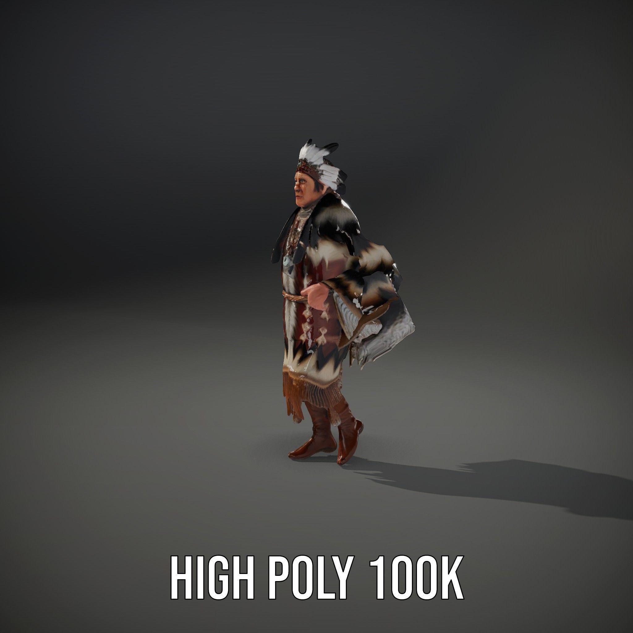 Rigged and animated elder character in traditional attire wit... Low-poly 3D model_15