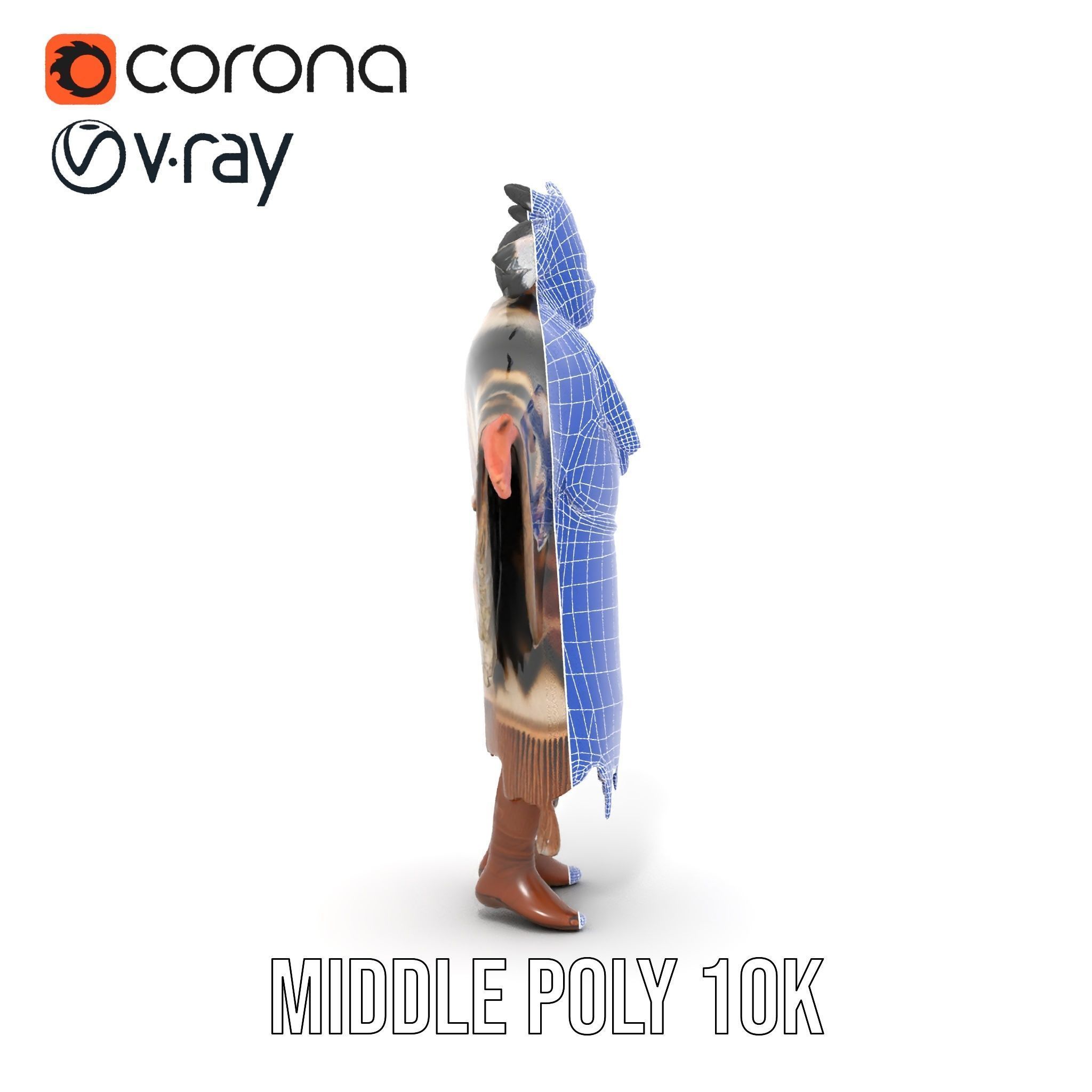 Rigged and animated elder character in traditional attire wit... Low-poly 3D model_35