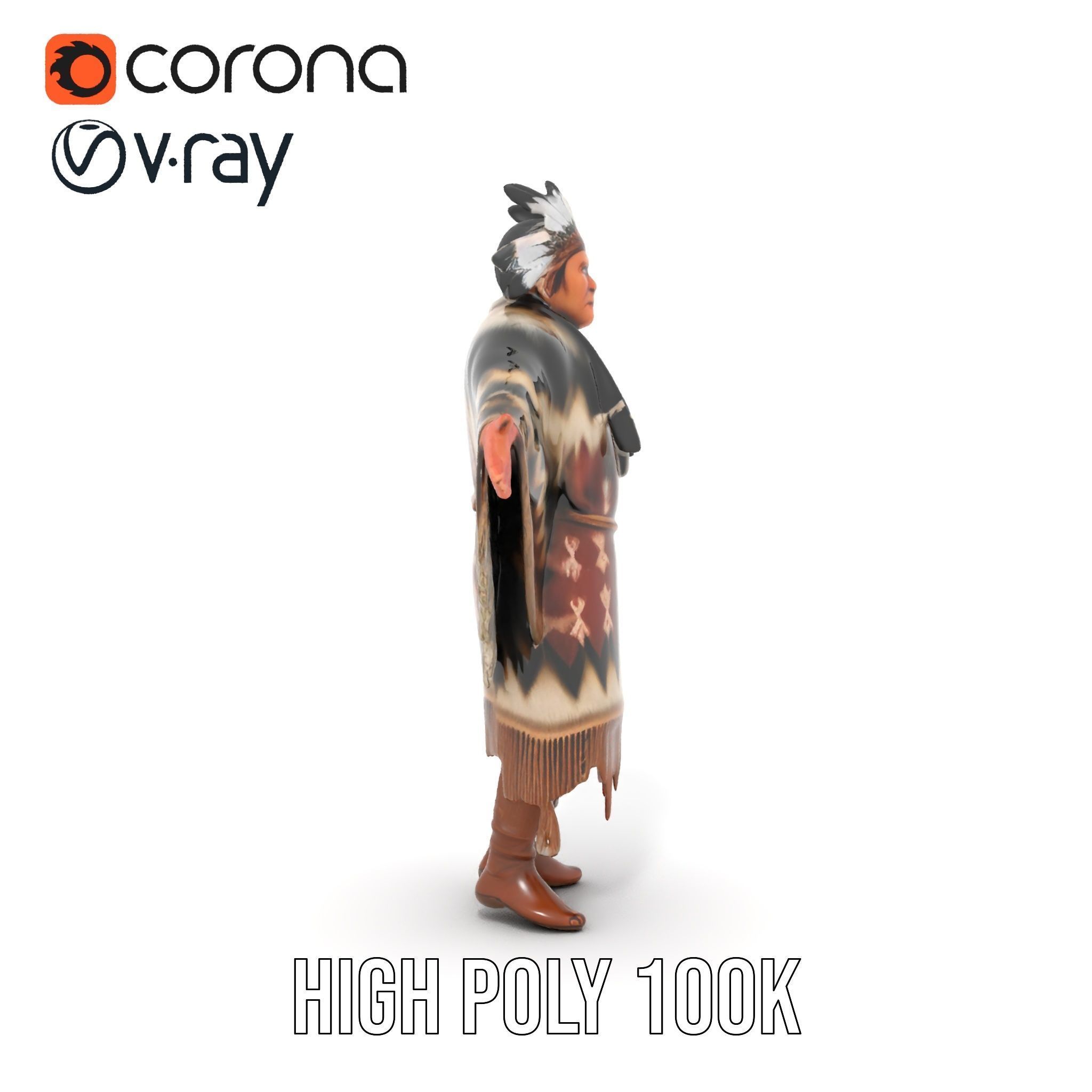 Rigged and animated elder character in traditional attire wit... Low-poly 3D model_27