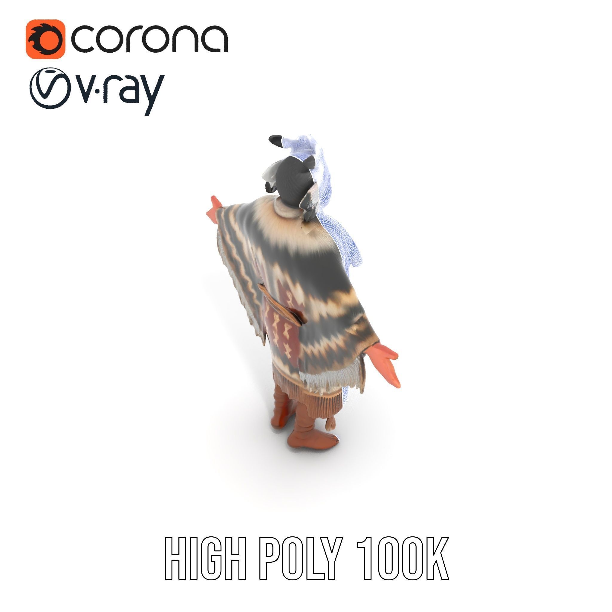 Rigged and animated elder character in traditional attire wit... Low-poly 3D model_36
