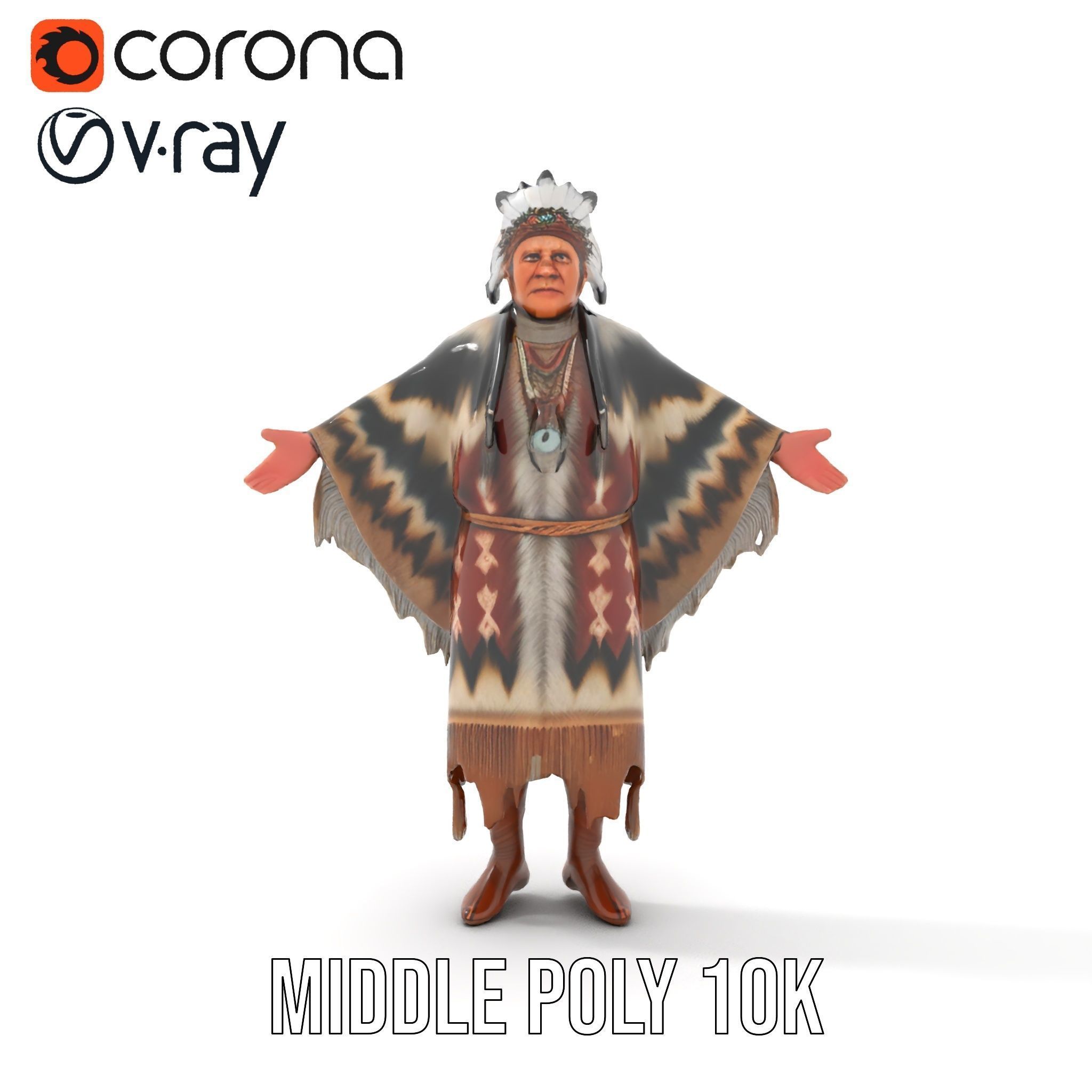 Rigged and animated elder character in traditional attire wit... Low-poly 3D model_28