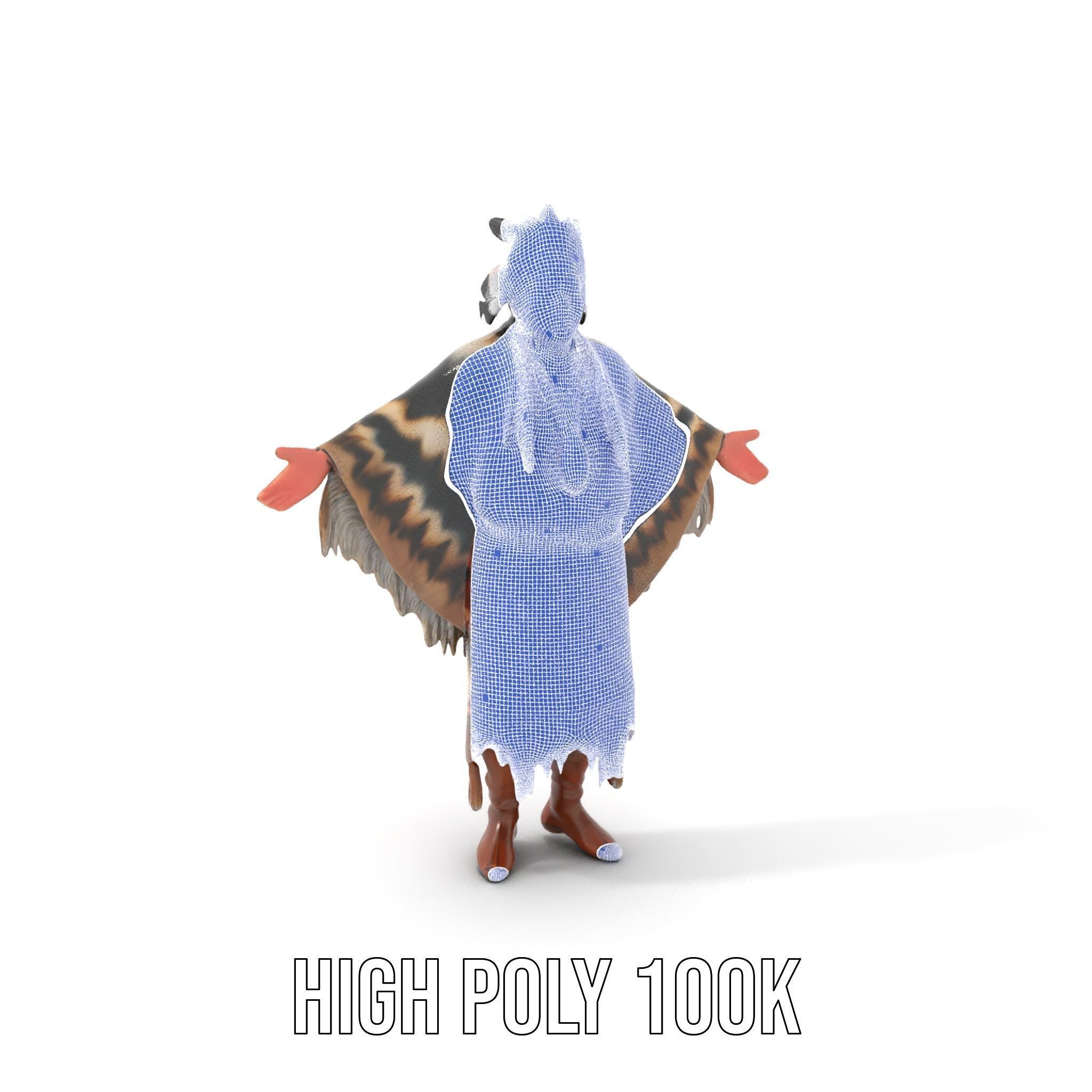 Rigged and animated elder character in traditional attire wit... Low-poly 3D model_5