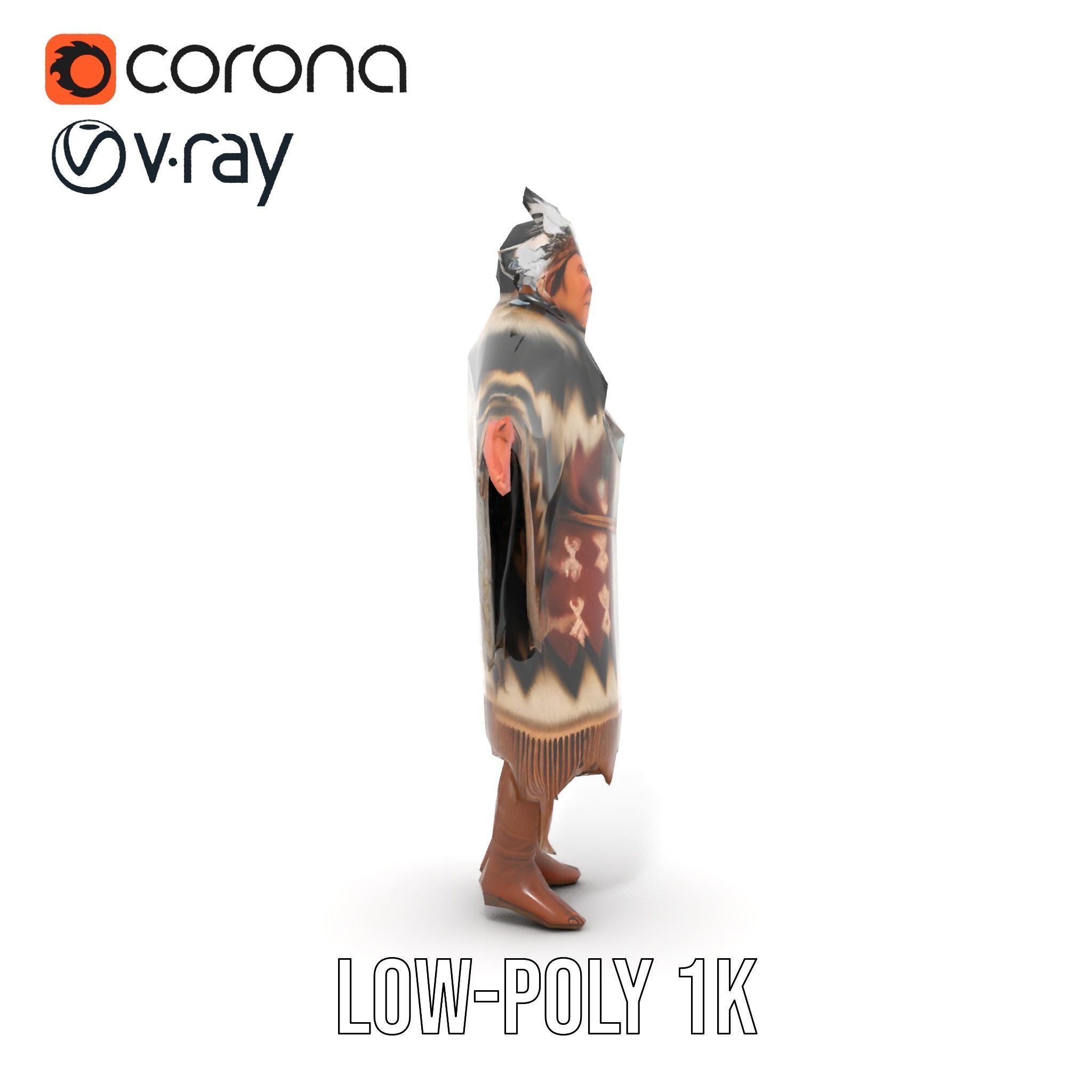 Rigged and animated elder character in traditional attire wit... Low-poly 3D model_20