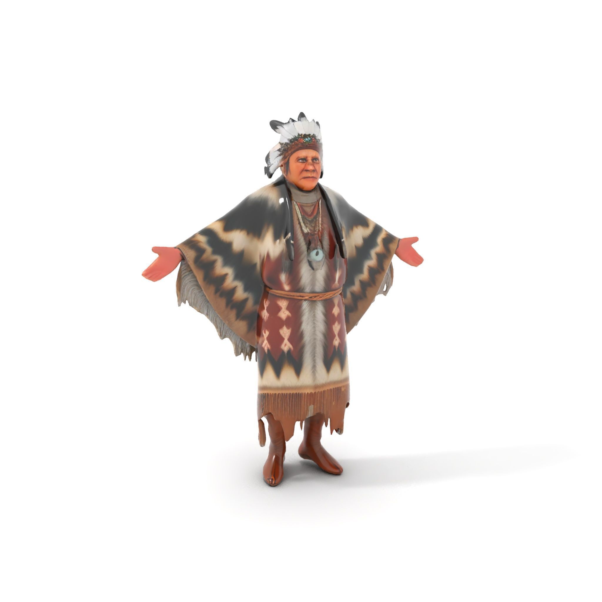 Rigged and animated elder character in traditional attire wit... Low-poly 3D model_25
